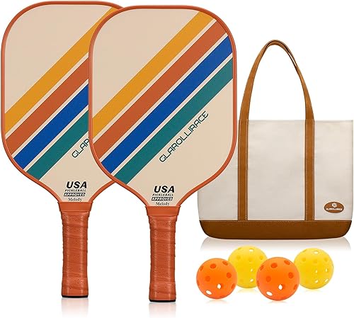 Miniatura 9 de Juego de 2 palas de pickleball | 4 raquetas de pickleball, juego de pickleball aprobado por USAPA, superficie de fibra de vidrio | fibra de carbono
