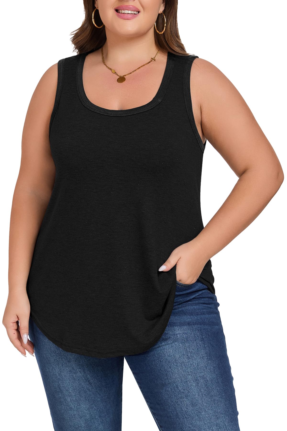 Womens Loose Fit Plus Size Tank Tops Scoop Neck Trendy Sleeveless Tops Summer Casual Flowy Clothes Outfit XL