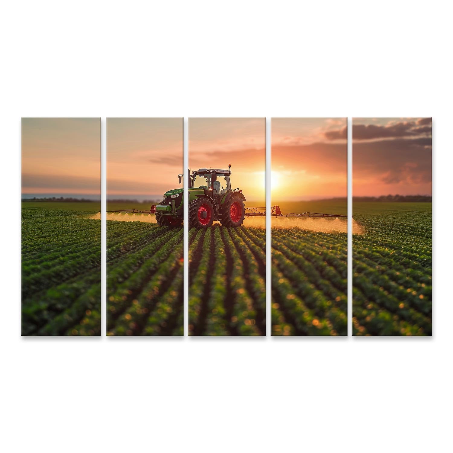 islandburner Imagen de Prime sobre lienzo tractor rociado en campos de puesta de sol en el campo, sol en fondo imágenes murales carteles