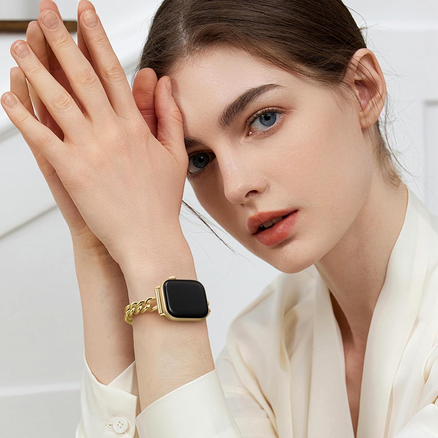 Witzon Slim Gold Watch Bands for Women Compatible with Apple Watch Band 41mm 40mm 38mm 42mm 44mm 45mm 46mm, Metal Dressy Chain Link Bracelet Strap for iWatch Series 11 10 Se Ultra 9 8 7 6 5 4 3 2 1 - Image 2