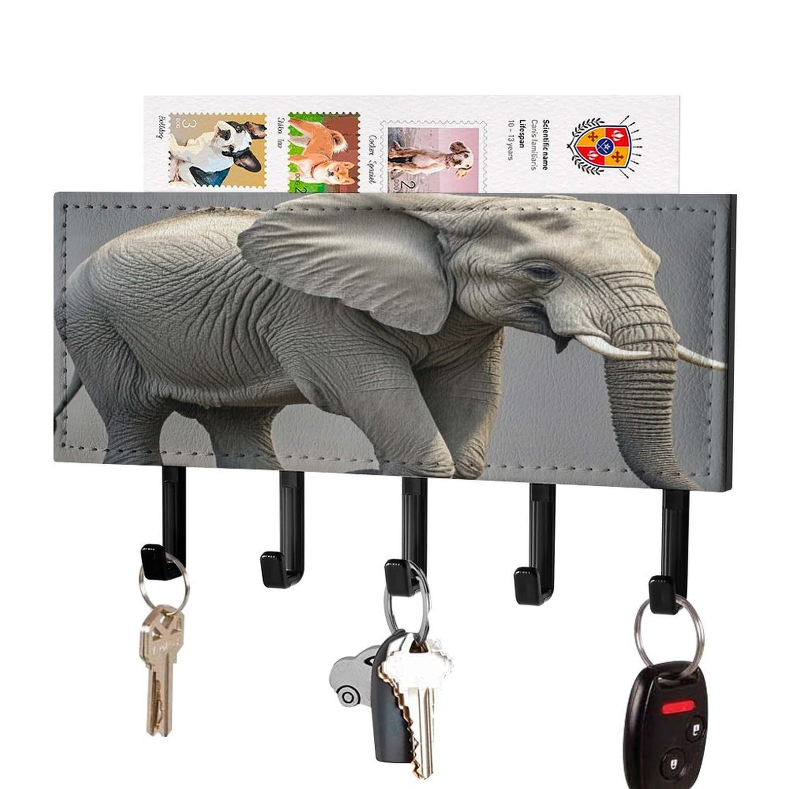 Fekiloot Black-Style Elephant Key Holder Wall Mount Key Hanger With 5 Hooks Decorative Key Rack Hanging Key Hooks With Mail Organizer Key Holder For Wall Living Room Kitchen Bathroom Hallway Black