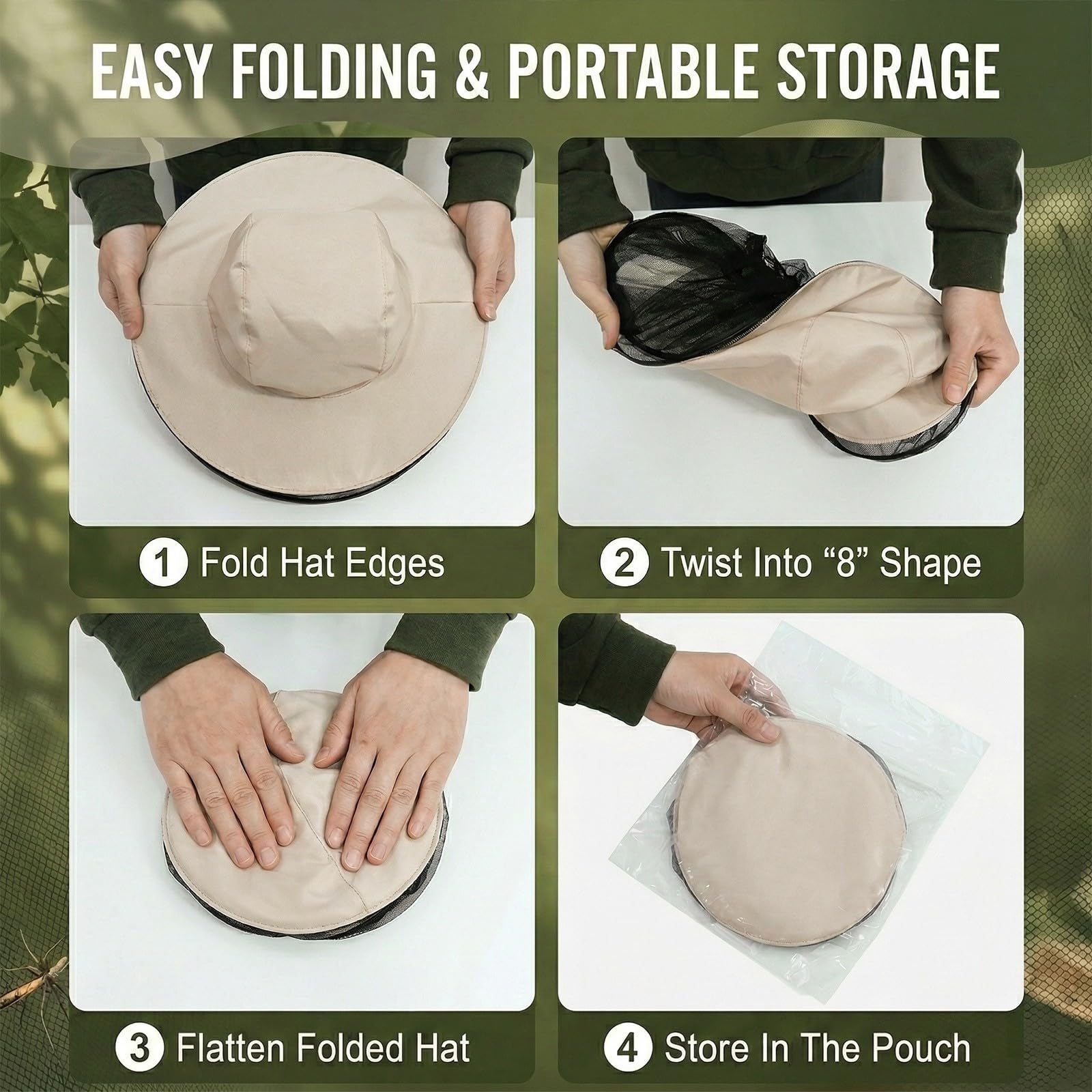Cappello Antizanzare con Rete a Maglia Fine, Cappello da Pescatore Protettivo per Apicoltura, Pesca e Trekking, Cappello con Velo Anti-Insetti Regolabile, Beige