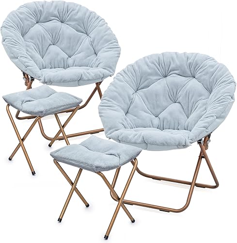 MoNiBloom Silla redonda plegable de piel sintética para dormitorio, sala de estar, dormitorio, marco de metal plegable, de gran tamaño, cómoda,