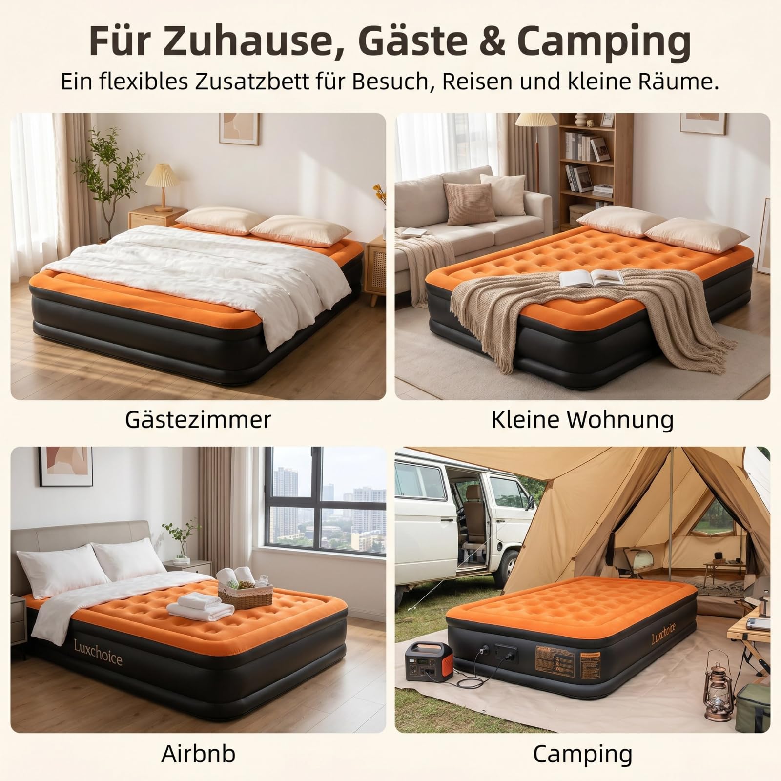 Luxchoice Luftbett 2 Personen Selbstaufblasend mit Elektrischer Pumpe 203×152×40cm 300KG