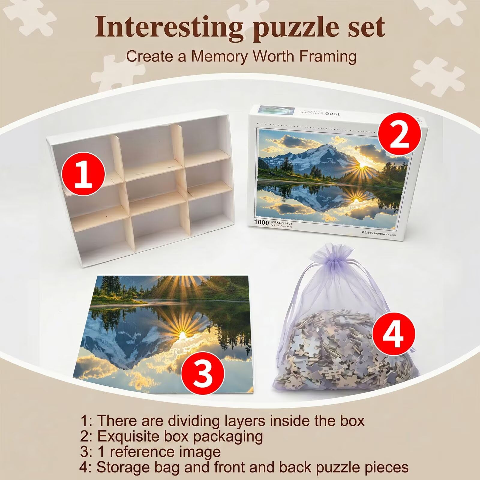 Paysage Coucher Soleil Puzzle 6000 Pièces pour Adultes, Format 179 x 105 cm, Challenge Casse-Tête de Famille, Loisirs Créatifs et Relaxation, Pièces Robustes avec Lettres au Dos, Décor Murale f0-525