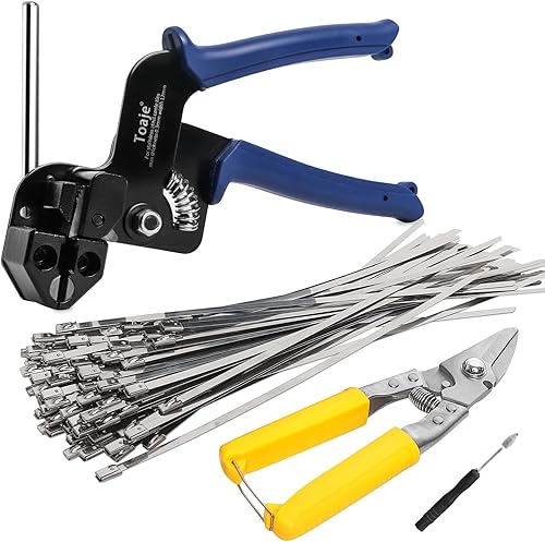Herramienta de bridas de metal, kit de pistola de bridas de acero inoxidable, herramienta resistente para ataduras de cables para exteriores, para