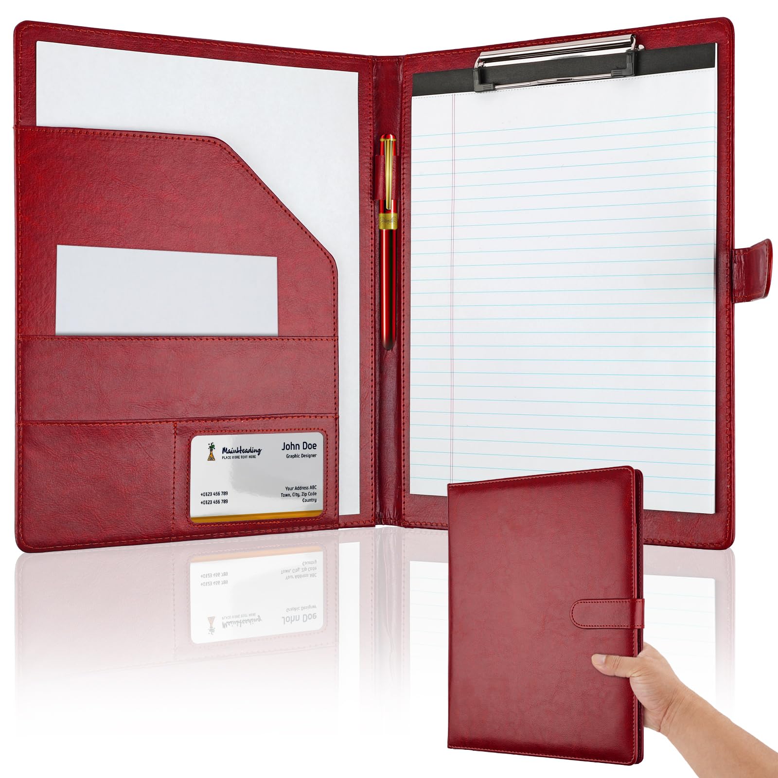 Carpeta profesional con portapapeles, carpeta de piel sintética, soporte legal para bloc de notas tamaño carta A4, currículum, escritura, organizador ideal para conferencias de oficina de negocios