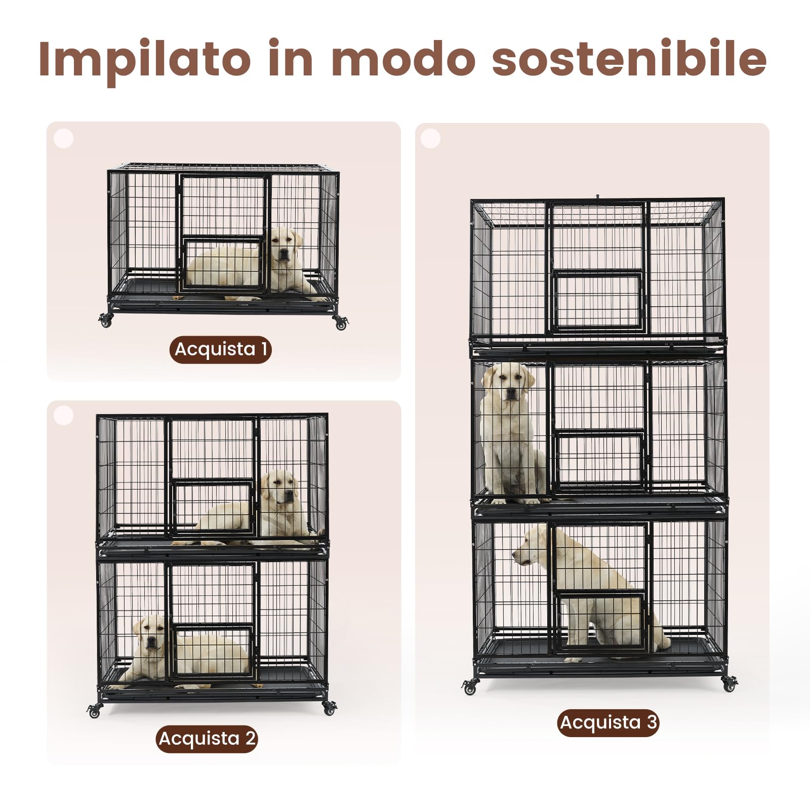 Gardner Pet Gabbia Pieghevole Per Cani Con 3 Porte, 82 X 52 X 56 Cm, Gabbia Da Trasporto Con Struttura Metallica Resistente, Dotata Di Freno E Fondo Rimovibile, Impilabile, Nero