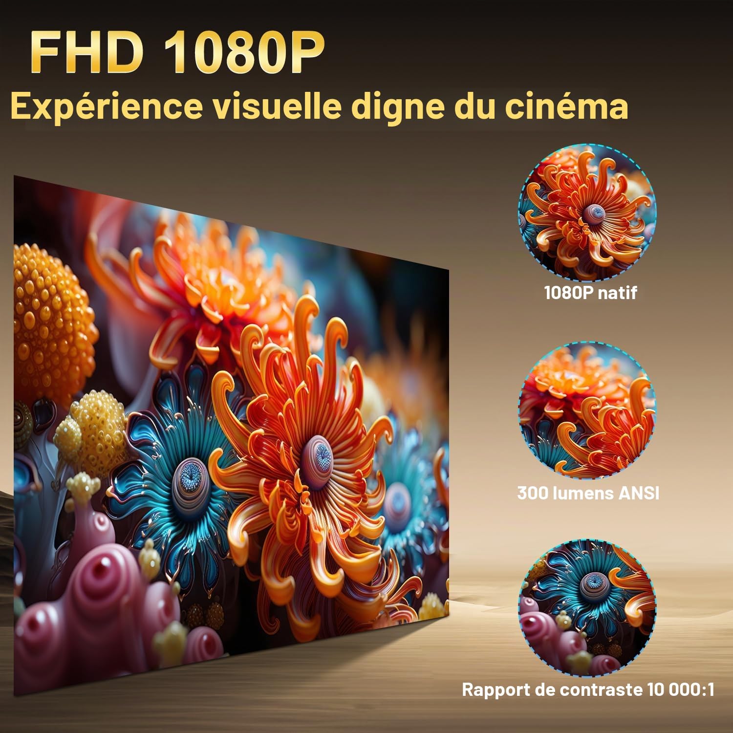 Salange Vidéoprojecteur Portable 4K FHD 1080P, WiFi Bluetooth Pico Retroprojecteur,Autofocus Automatique, Mini Projecteur Video avec Android 14.0 Home Cinéma, réglable à 180°, Blanc