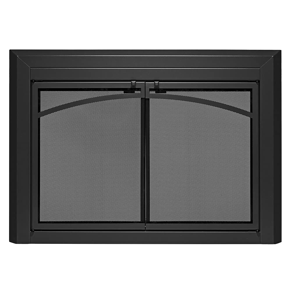 UniFlame - Gerri - Cabinet-Style Fireplace Doors with Smoke Tempered Glass (Color: Black, Size: Large - Fits Opening 36in to 43in W x 25.5in to 32.5in H)