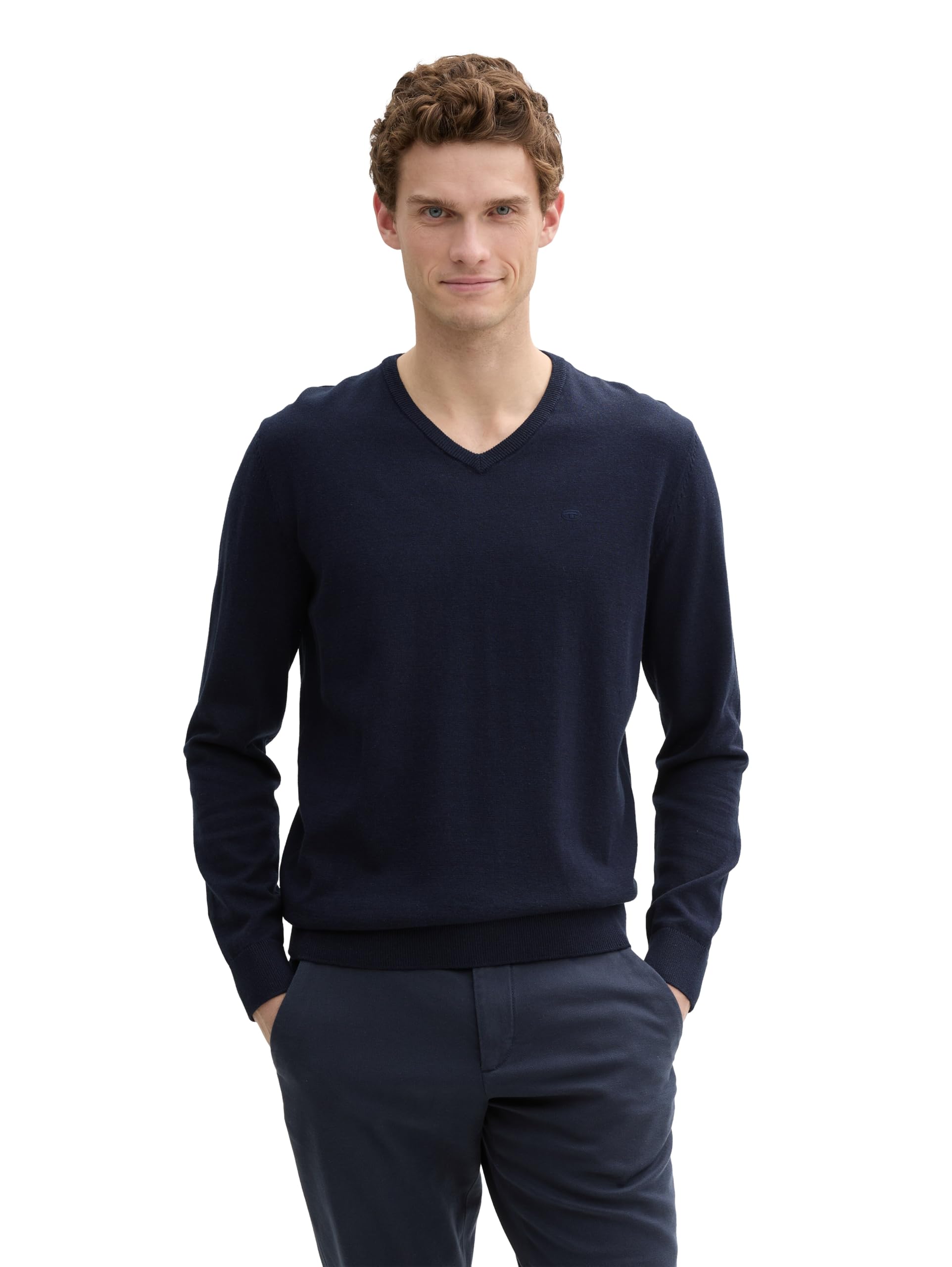 TOM TAILOR Men Basic jumper 202212 Strickpullover V-Ausschnitt, 13160 - Knitted Navy Melange, 3XL