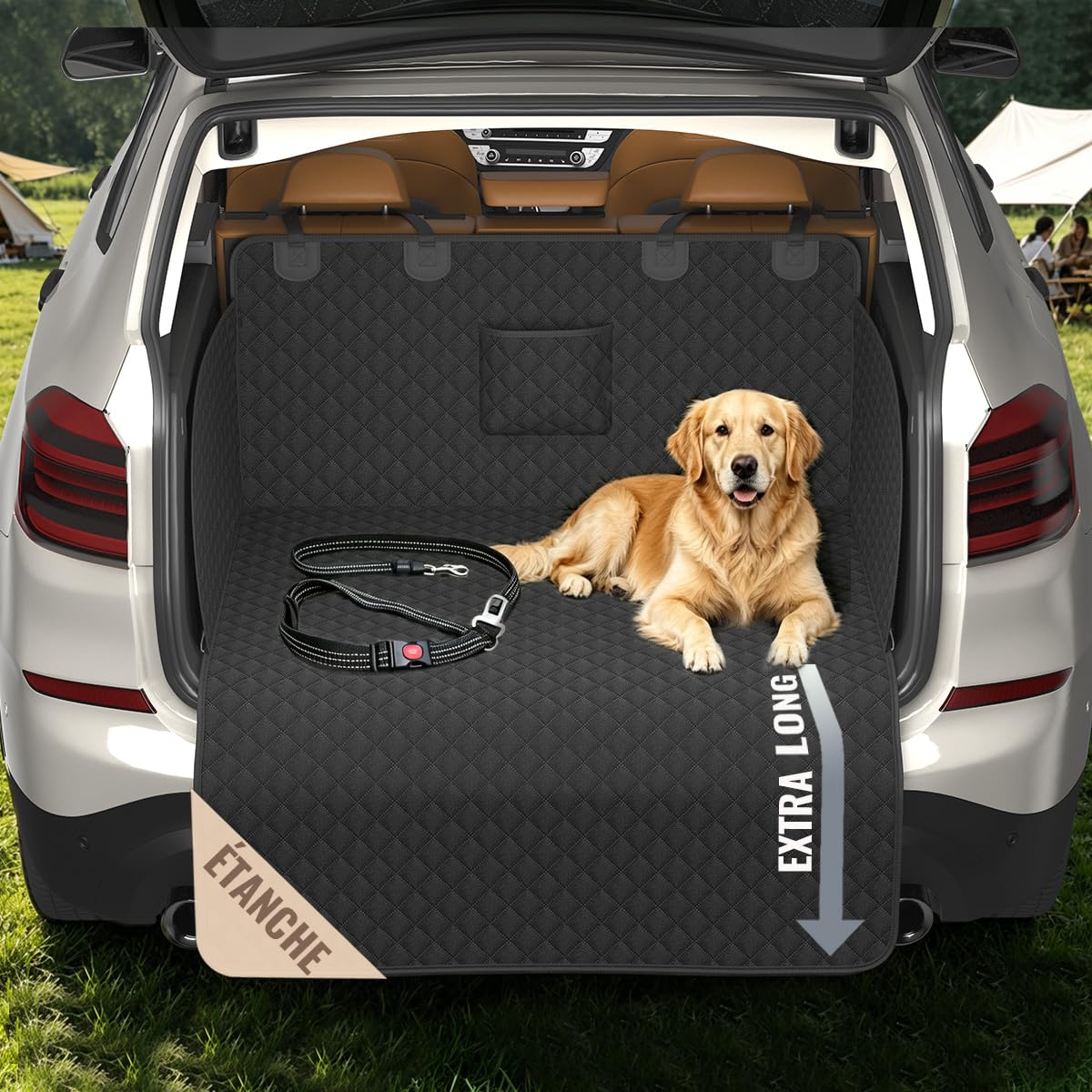 Protection de coffre pour chien, couverture pour coffre de voiture pour chien matelassée avec protection latérale et de seuil de chargement, tapis de protection universel pour coffre pour