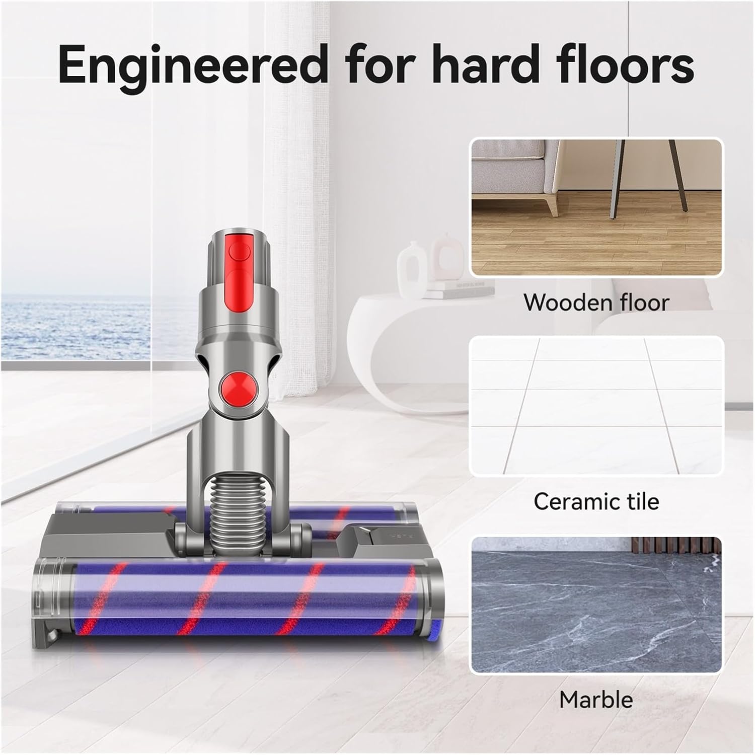 Dual Roller Floor Brush Head, Compatible For Dyson V7, V8, V10, V11, V15, Electric Replacement Brush Head With Light For Vacuum Cleaners