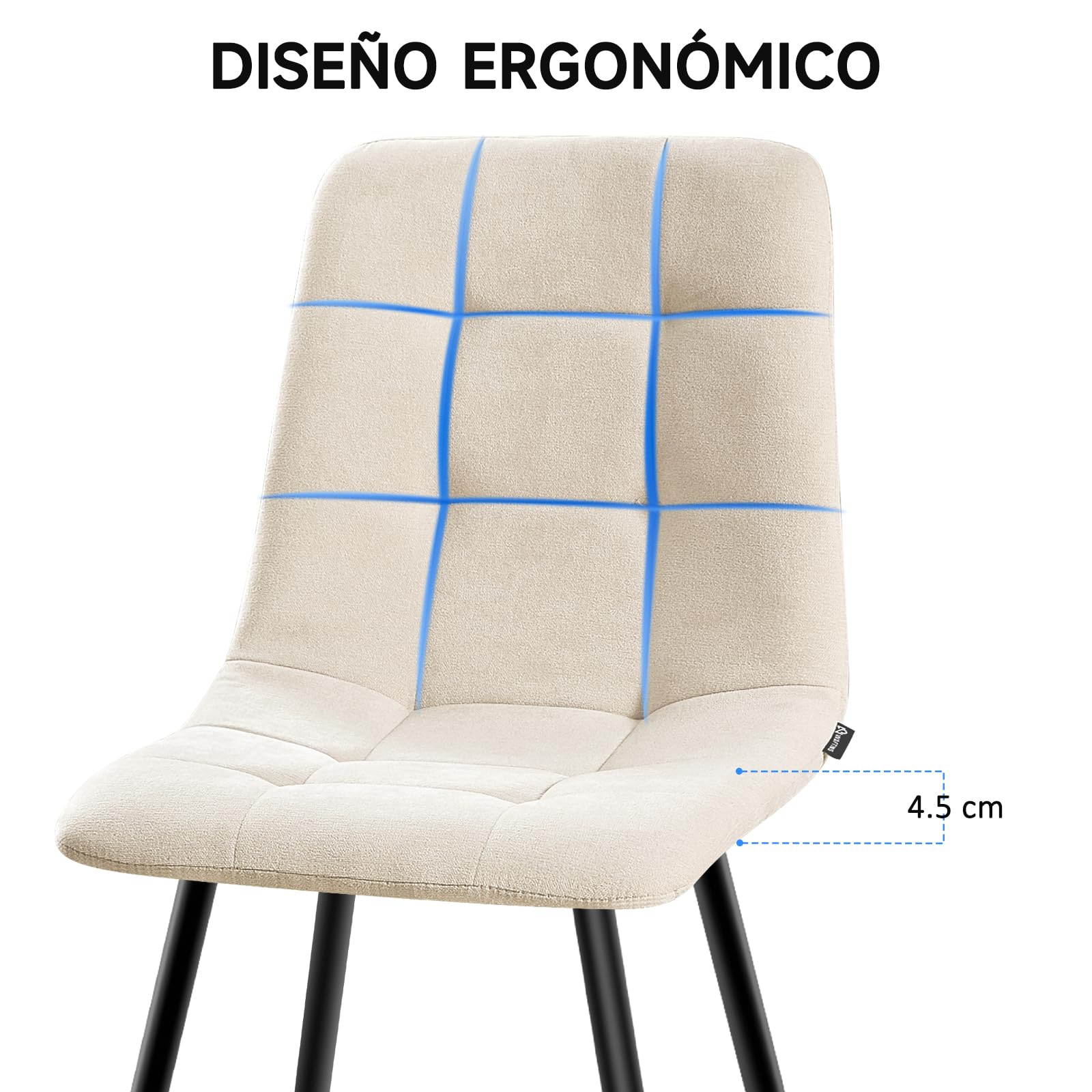 Pack de 4 Sillas de Comedor, Sillas Cocina con Tela de Lino Y Patas De Metal Negro,Sillas Tapizadas,Silla de Dormitorio,Silla de SalóN,Sillas Comedor Modernas-Khaki