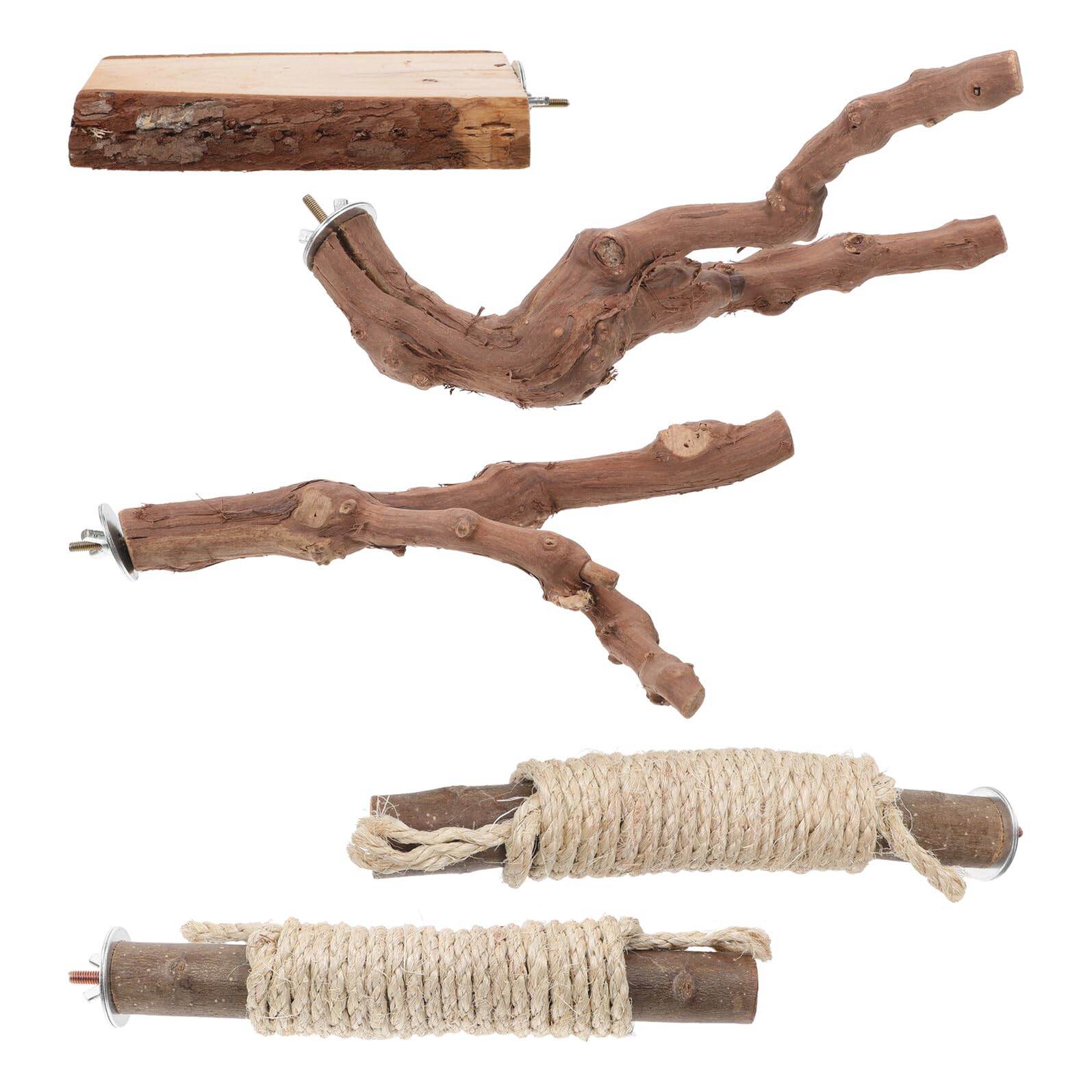 Set da 5 Trespoli in Legno Naturale per Uccelli Grandi, Supporto in Piedi con Corde per Pappagalli, Posatoi per Gabbie e Arrampicata, per Pappagalli e Volatili di Grandi