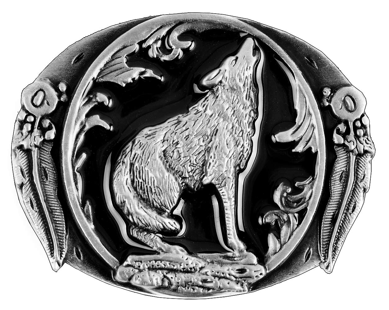 Moranse Women's Cabb004(Black) The Wolf Howl Design Cowboy Belt Buckle - Middle