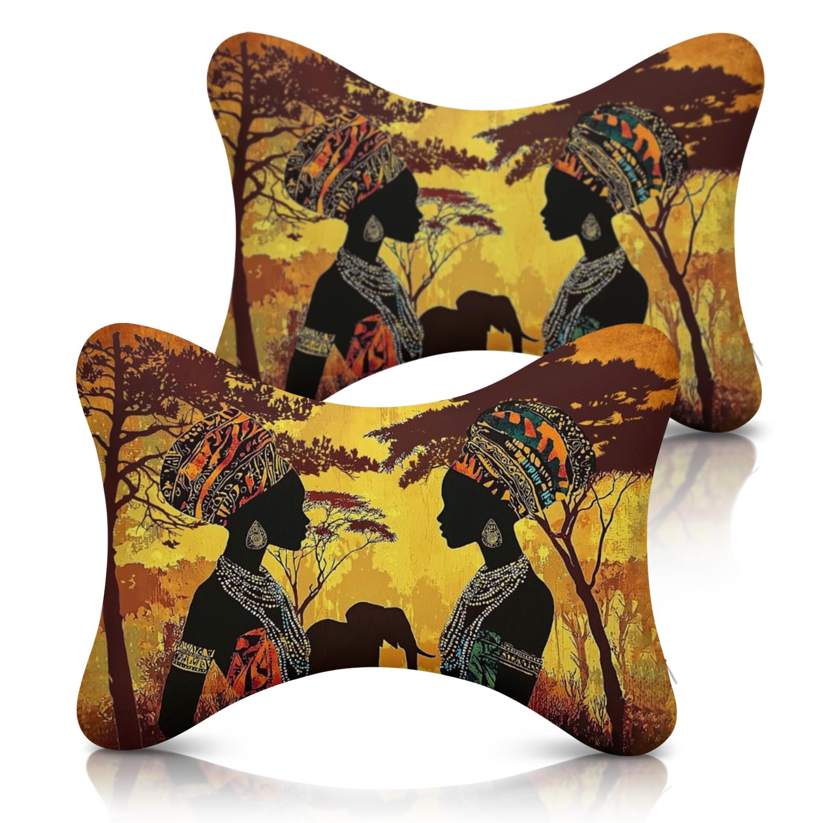Luixdie 2 Pack Car Neck Pillow African Elephant Car Headrest Pillow with Adjustable Strap Memory Cotton Car Seat Neck Support Pillow for Car Seat Airplane Sleeping African American Decor Gifts