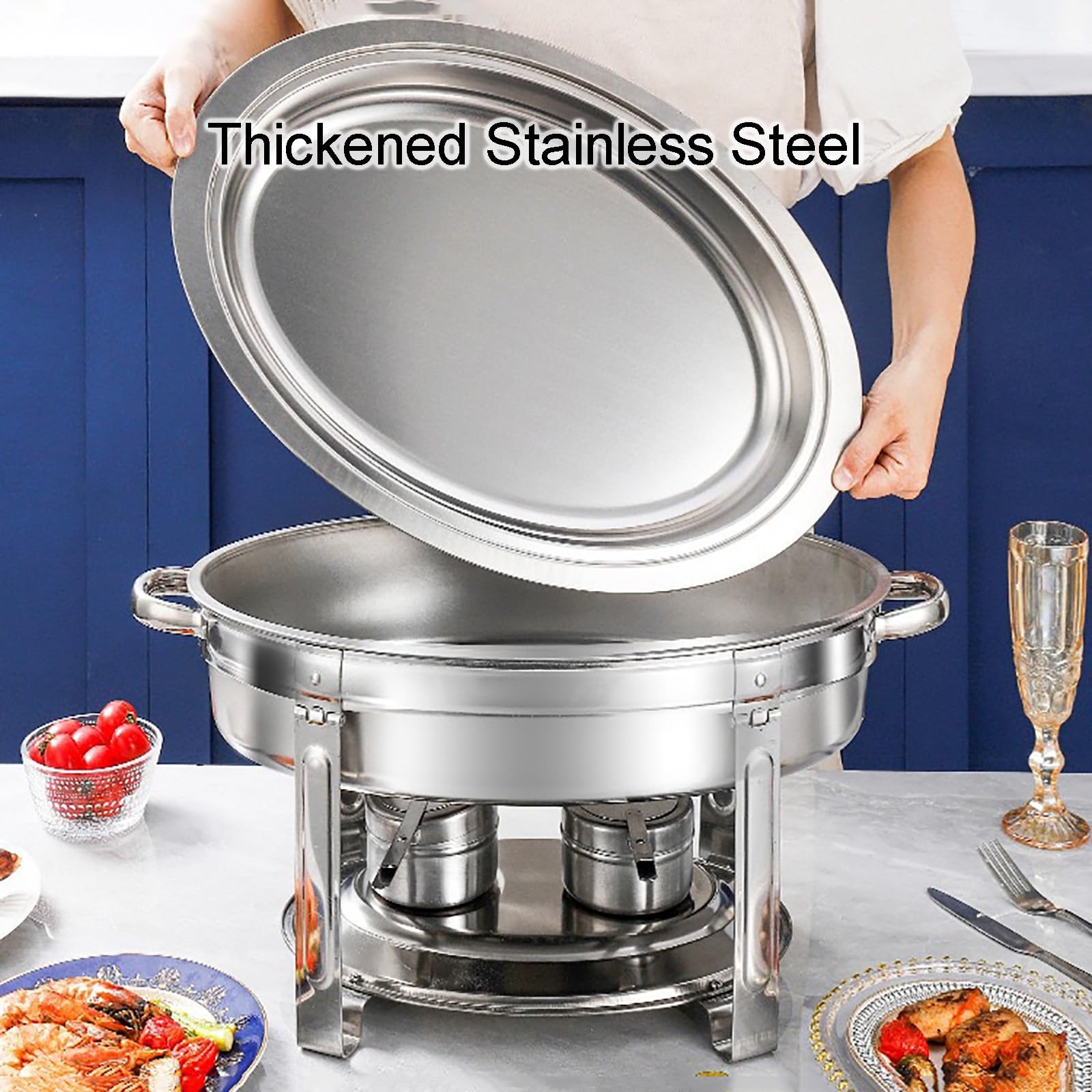 FQWYNMZ Chafing Dish Set, Scaldavivande Chafing Dish, Scaldavivande Elettrico Professionale in Acciaio Inox Buffet, Teglie per Alimenti e Contenitori per Combustibile, Kit Scaldavivande da 5,5 L