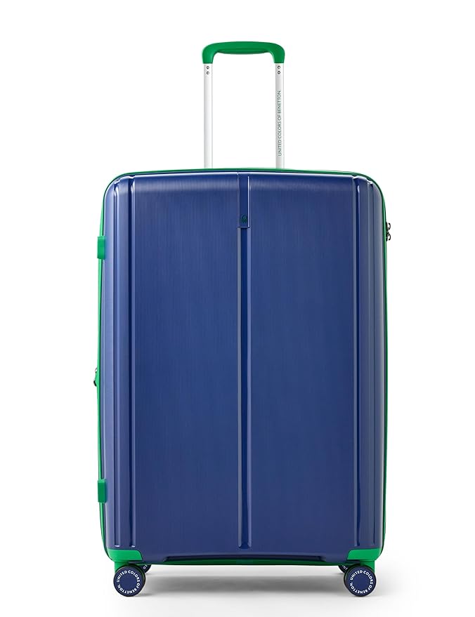 UNITED COLORS OF BENETTON Polyester Hard Shell 8 Spinner Wheels Luggage Trolley, Cargo, Emerald Plus, Navy, Large, 76 cm