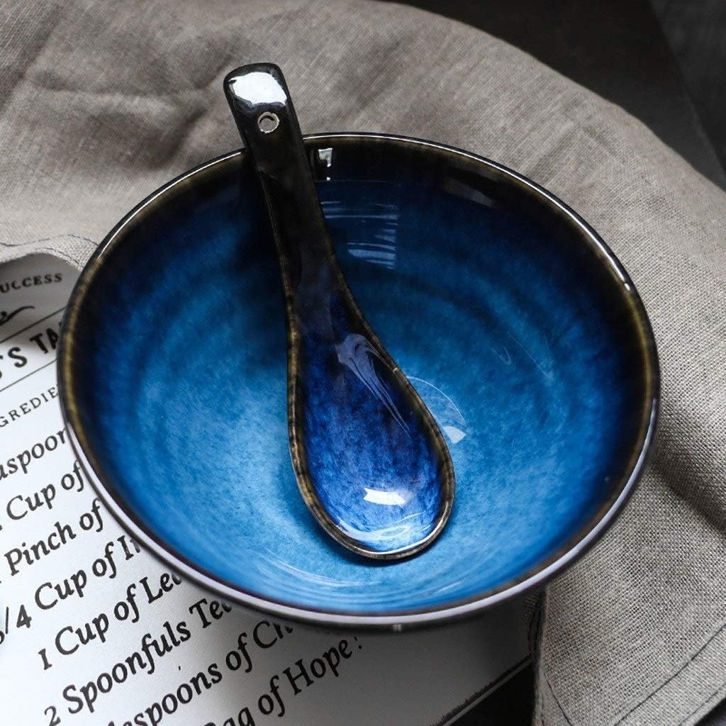 6 Pieces Japanese Style Ceramic Soup Spoon Retro Ramen Bowl Soup Spoon Rice Spoon Creative Spoon Blue