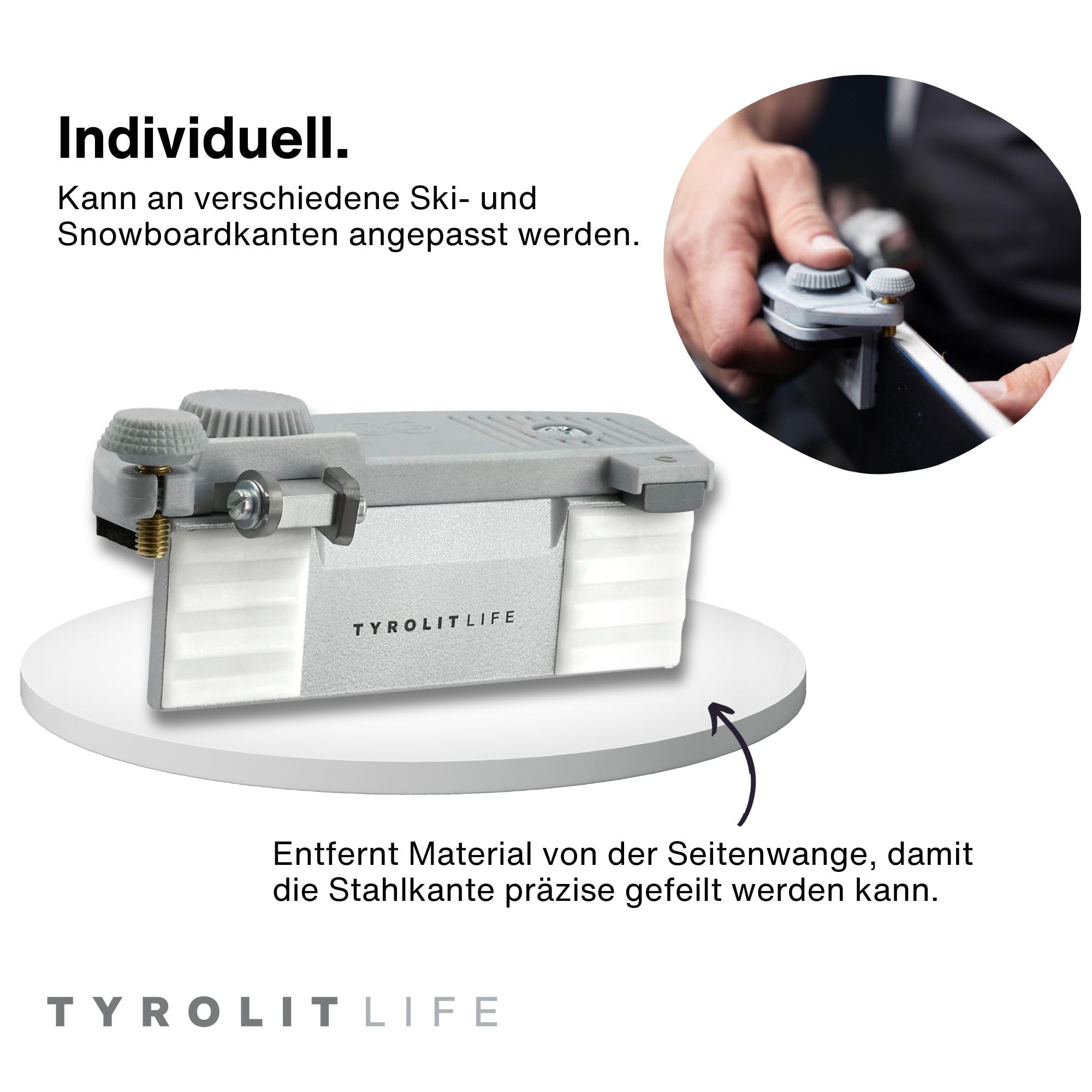 Tyrolit Life Seitenwangenabzieher - Präzise und schonende Kantenbearbeitung für Ski und Snowboard - Die perfekte Grundlage für saubere Kanten - Flexibel einstellbar