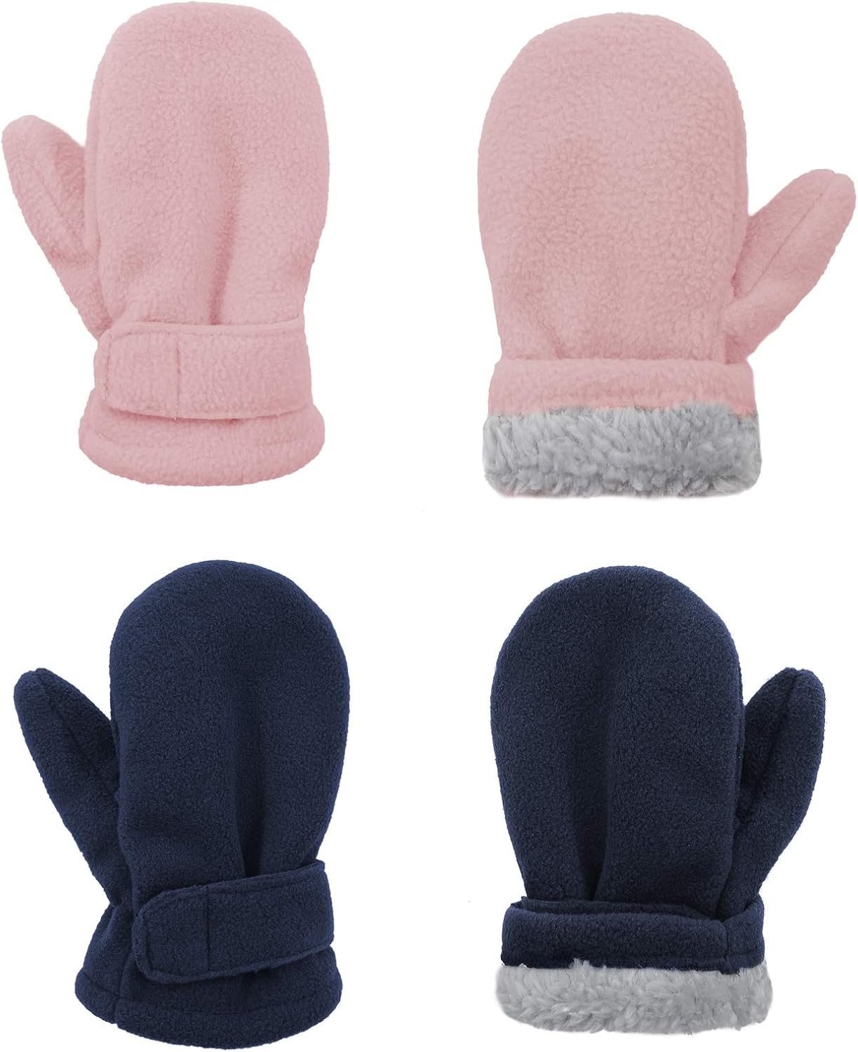 American Trends 2 Pairs Toddler Mittens Unisex Lined Fleece Gloves Winter Warm kids Mitten for Baby Boys and Girls