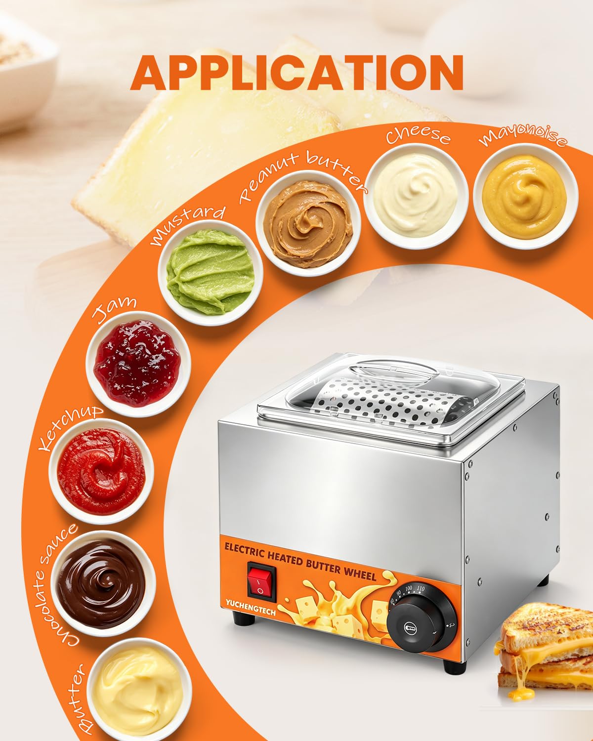 YUCHENGTECH Rouleau à Beurre Électrique 1000ml Réglable de 20 à 110 ℃ | Diffuseur de Beurre en Acier Inoxydable Épandeur de Beurre pour la Maison Restaurant Barbecue Pain