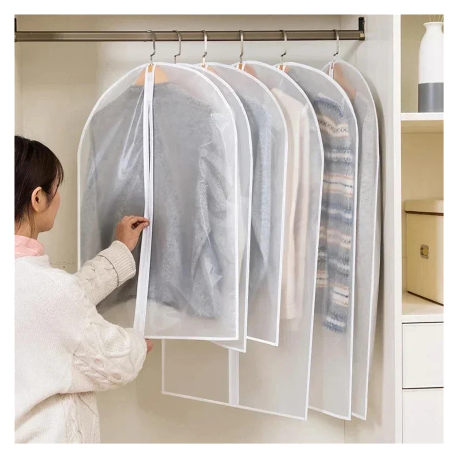 fundas para ropa 1-5PCS Clothes Dust Cover Transparent Thickened Washable Bag PEVA Household Coat Suit Hanging(60x140cm,3PCS)