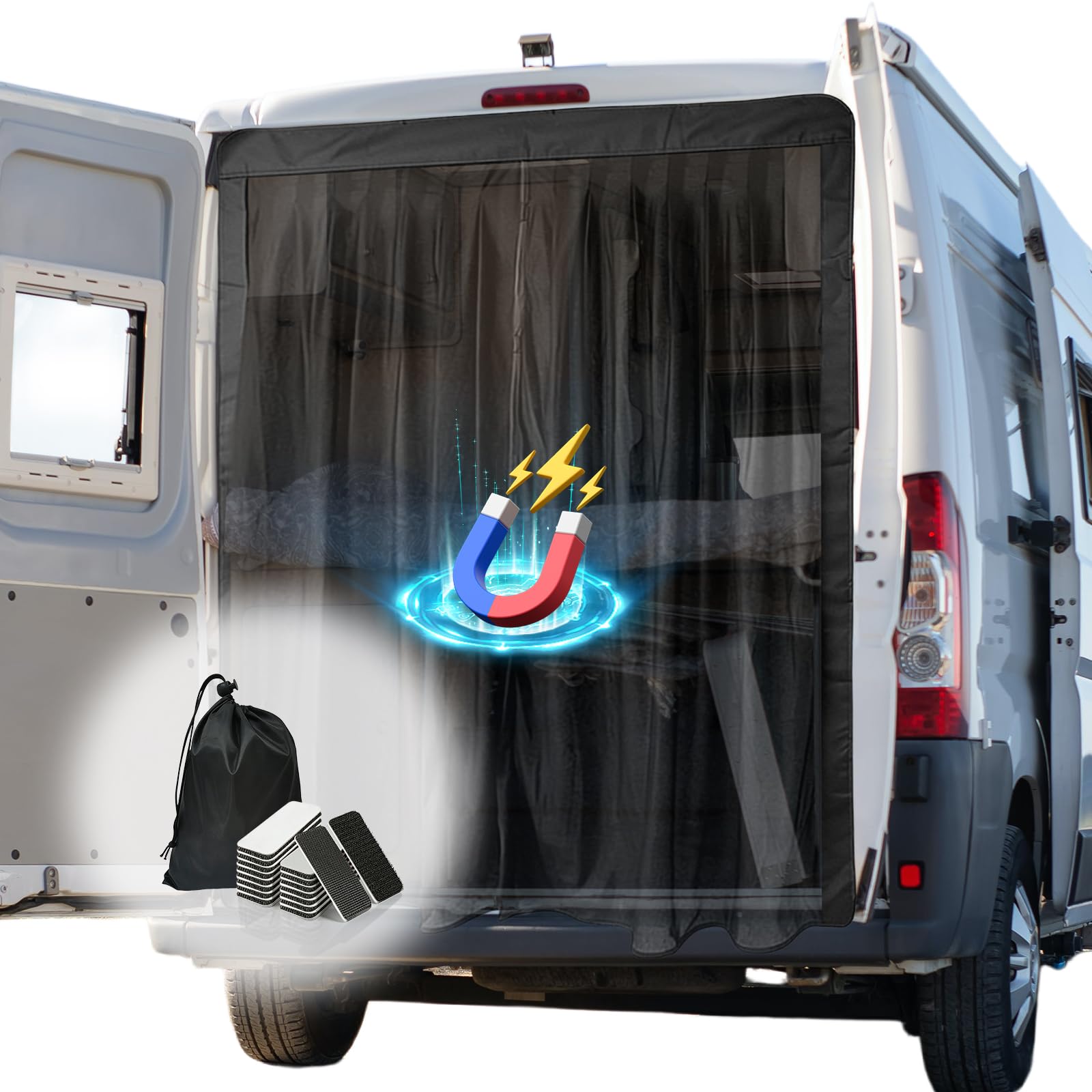 Moustiquaire Magnétique pour Van: 150 X 110 Cm Moustiquaire Voiture, Moustiquaires Van Aménagé avec Magnétisme pour Latérale, Protection Solaire, Les Voyages en Camping (Noir)