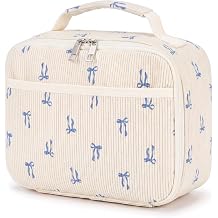 Dansydaisy Lunch Bag Cute Corduroy Insulated Lunch Box for Women Coquette Tote Bag Reusable Large Capacity Cooler Containers Preppy Stuff Gifts for PicnicsBlack Pink Bow,Classic Style