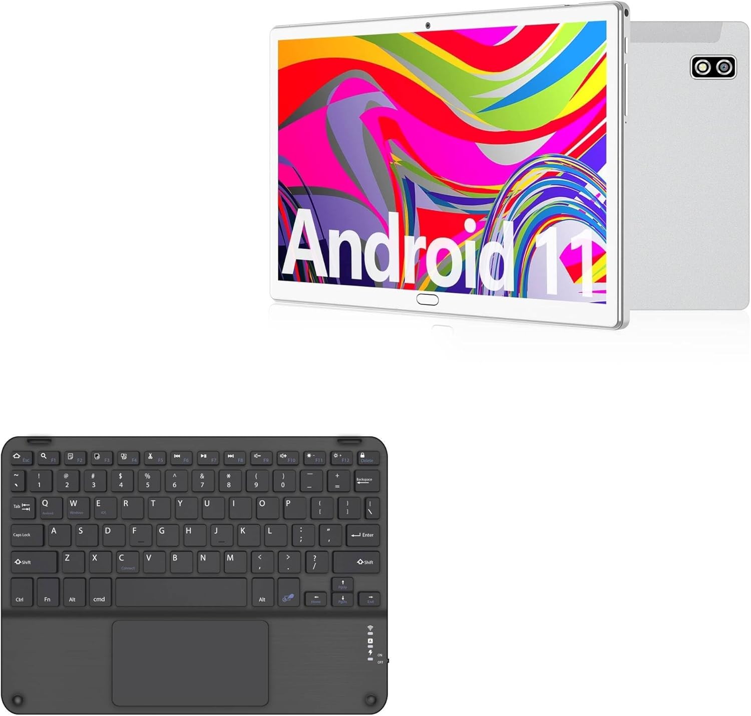 BoxWave Keyboard Compatible with TOOTON Android 11 Tablet TT-10 (10.1 in) - SlimKeys Bluetooth Keyboard with Trackpad, Portable Slim TouchPad - Jet Black