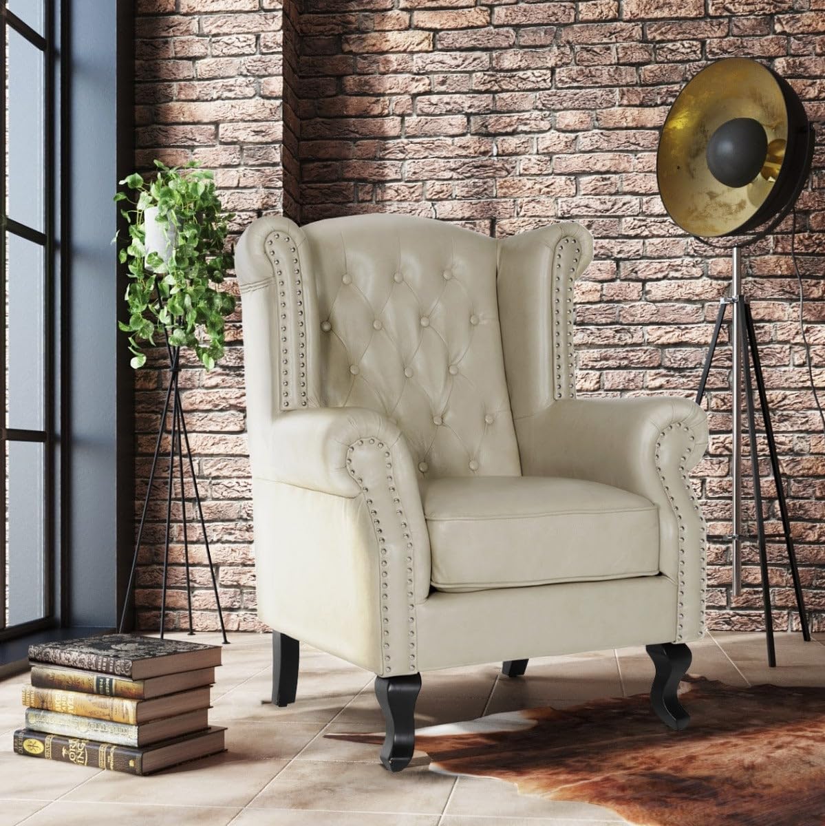 Leather Wing Chairs Uk Faux Leather Wing Chair High Back Furniture Queen  Anne Chesterfield Armchair Small Black Antique Style Accent Lounge Office  Fireside Sofa Seat High Back Armchair, image size:1199x1200