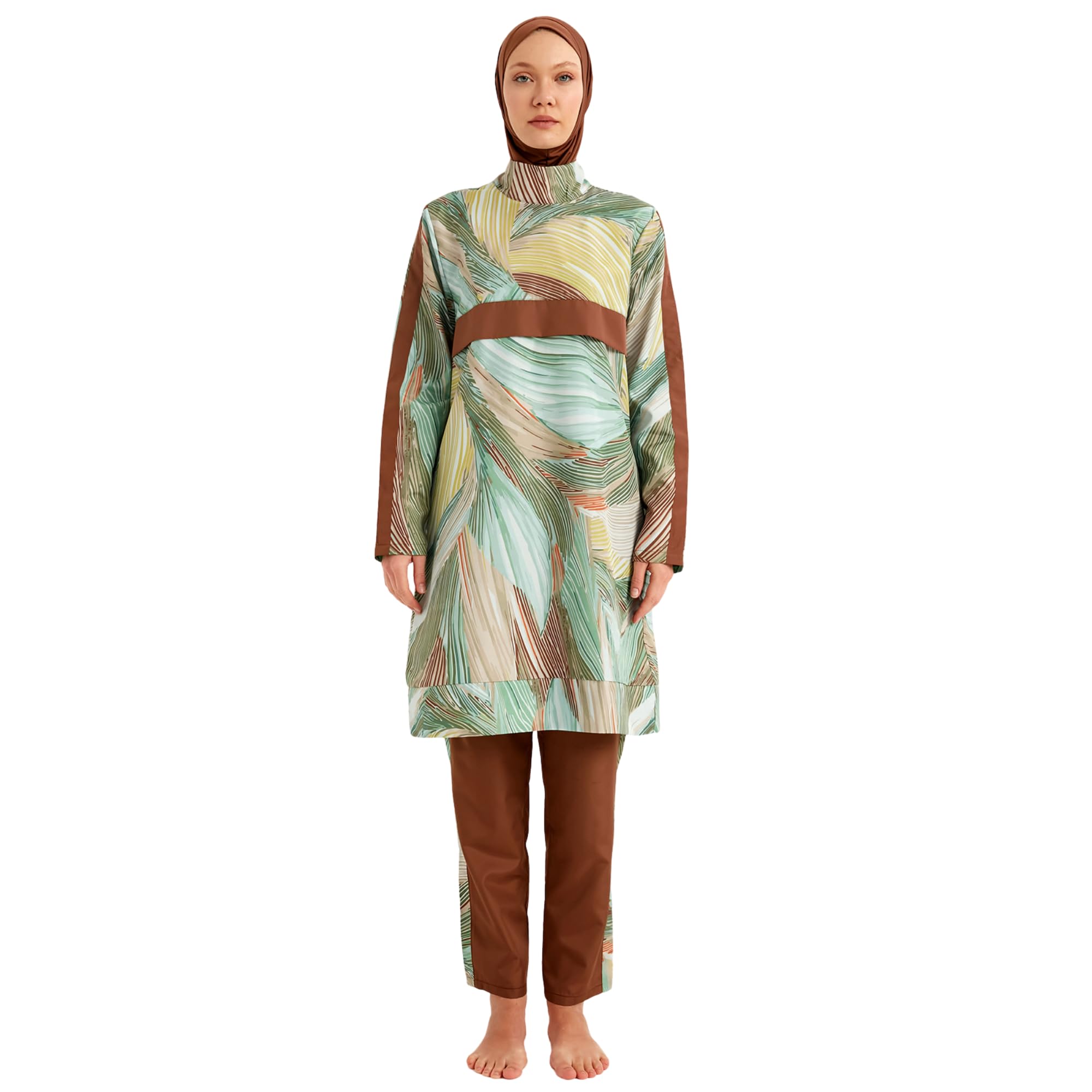 Ensemble burkini 4 pièces pour femme - Tunique, leggings, bonnet et sac de plage - Séchage rapide et imperméable - Mode tendance