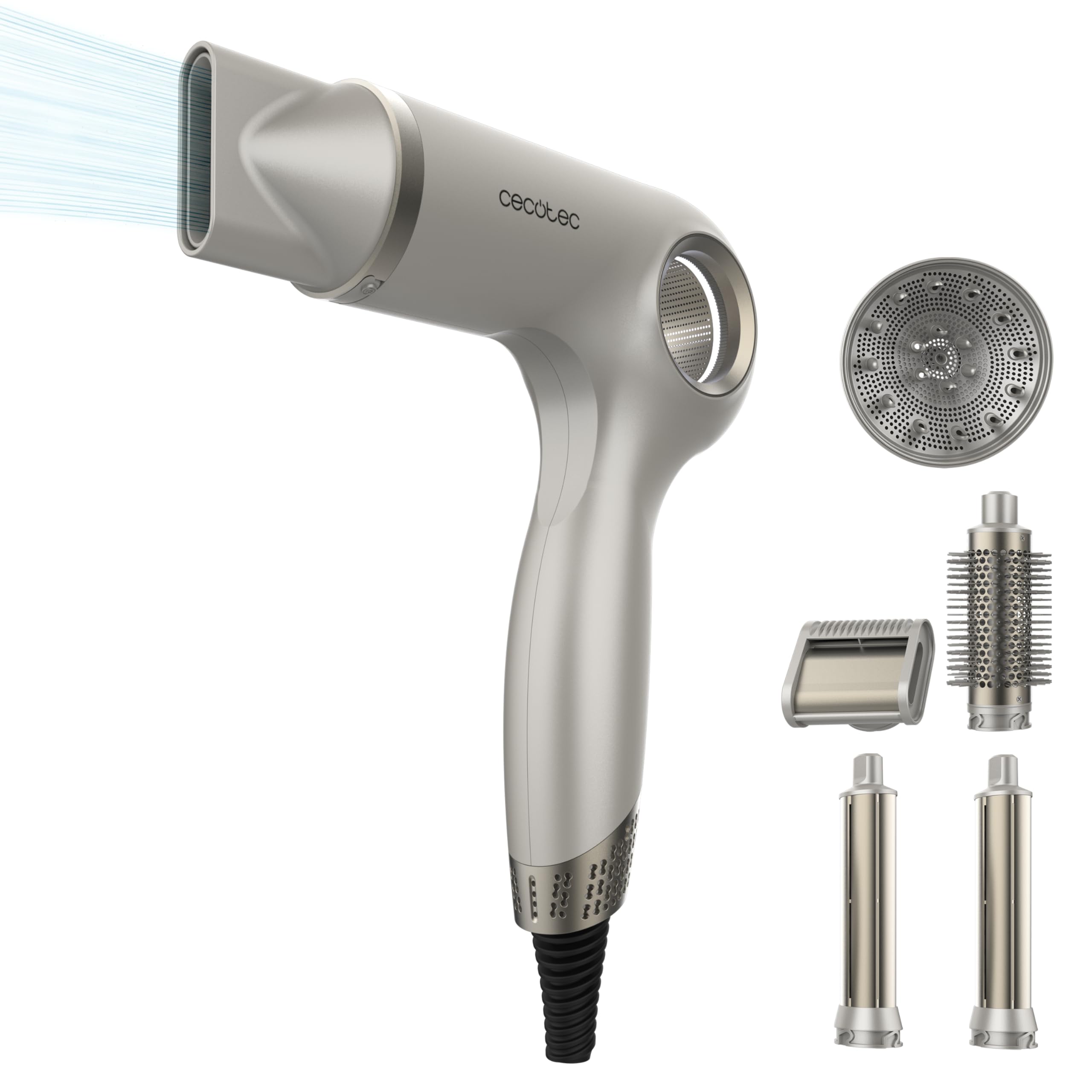 Cecotec Suszarka jonowa DryGlam Waves 6 w 1 Sensor. 1400 W, 110000 obr./min, czujnik odległości, potrójna ochrona ciepła, pamięć, 3 prędkości, 5 temperatur, 6 akcesoriów, wszechstronna stylizacja