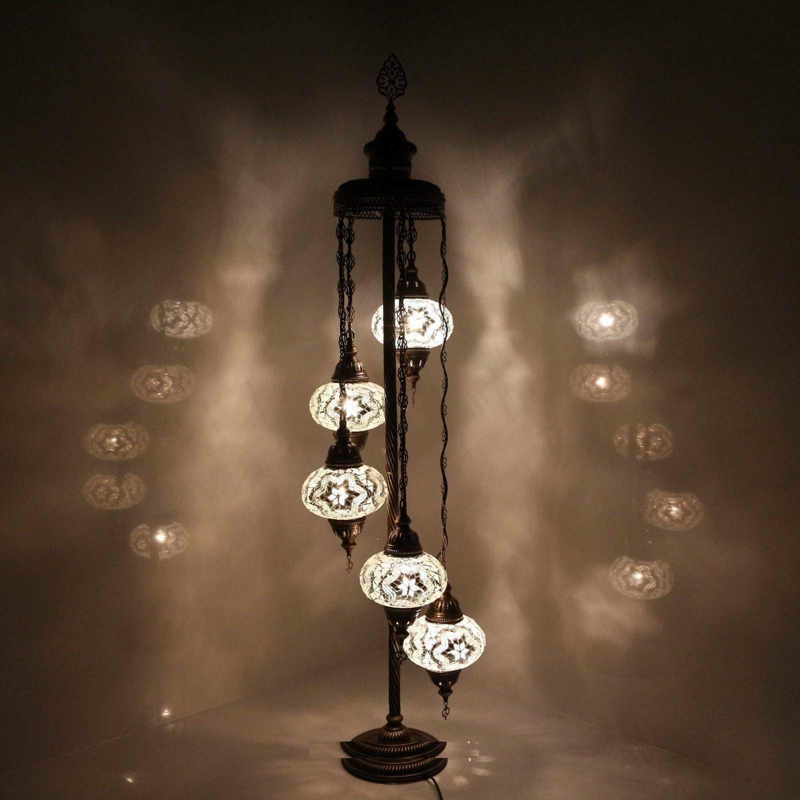 ENVA Turkish Moroccan Mosaic Floor Lamp Light, Handmade Glass Mosaic Multicolour Tiffany Floor Lamp Light 5 Large Globe-with LED Bulb