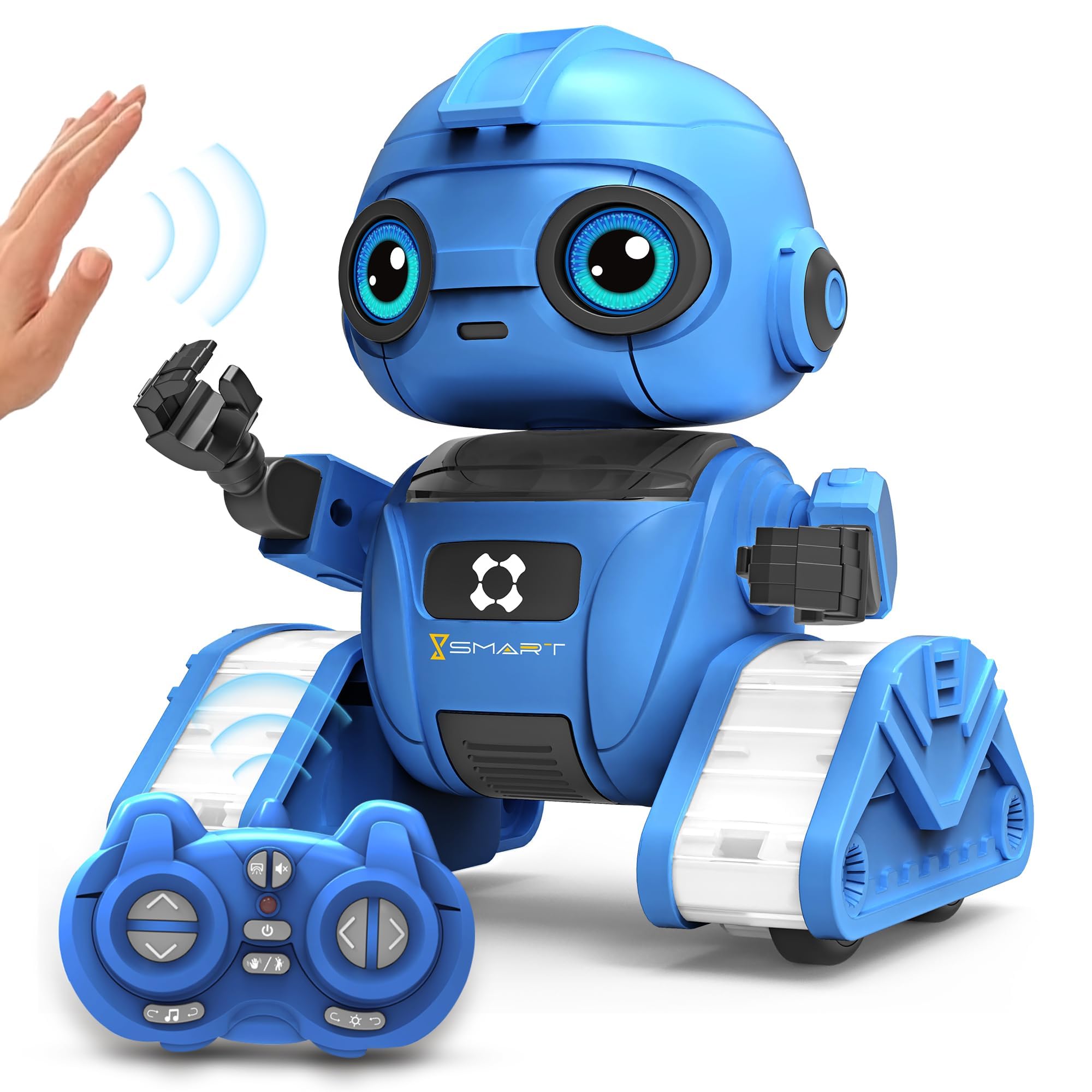 Dzxlin Robot Toys for Boys and Girls, Rechargeable Remote Control Robot with Auto-Demonstration, Light Projection, Dance Moves, Music, and Gesture Sensing –Toy Robot Gifts for 6+ Year Old Boys (Blue)