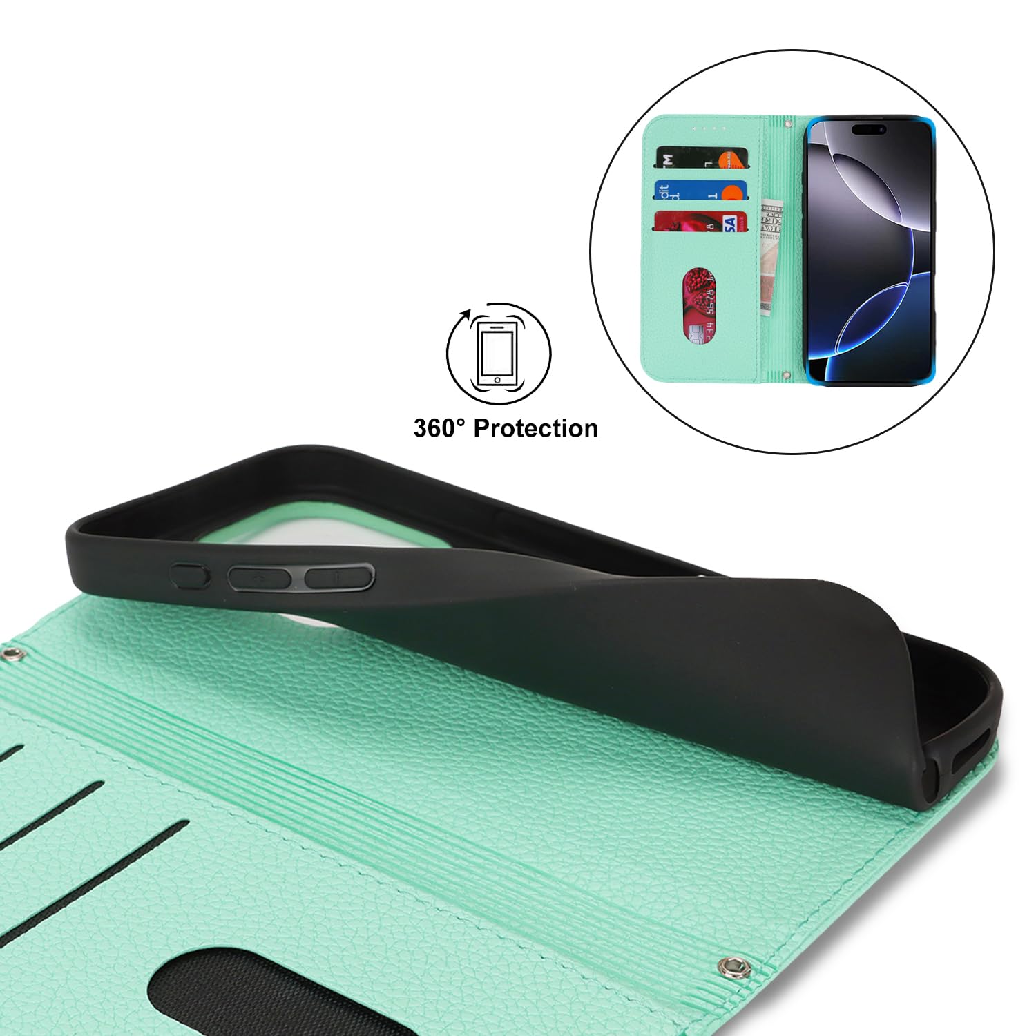 HILQBUFN Custodia a portafoglio per iPhone 16 Pro Max/16 Pro/16 Plus/16, in pelle magnetica con scomparti per carte di credito, pieghevole, ultra sottile, antigraffio, rosa, 16