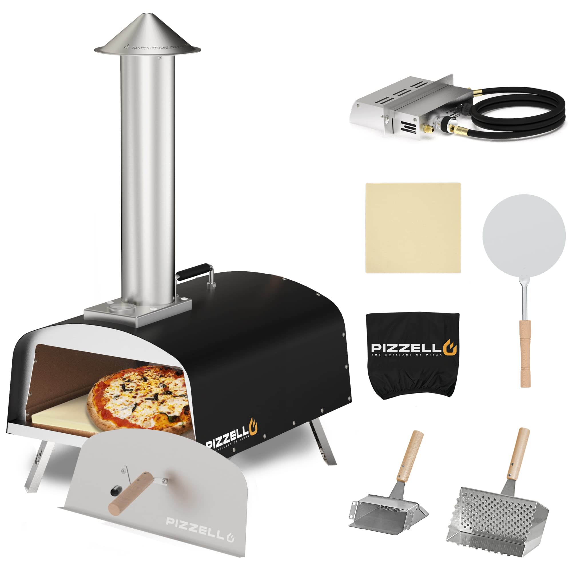PIZZELLO 13" Propane Gas Pizza Oven Outdoor Wood Fired Pizza Ovens with Gas Burner, Wood Tray