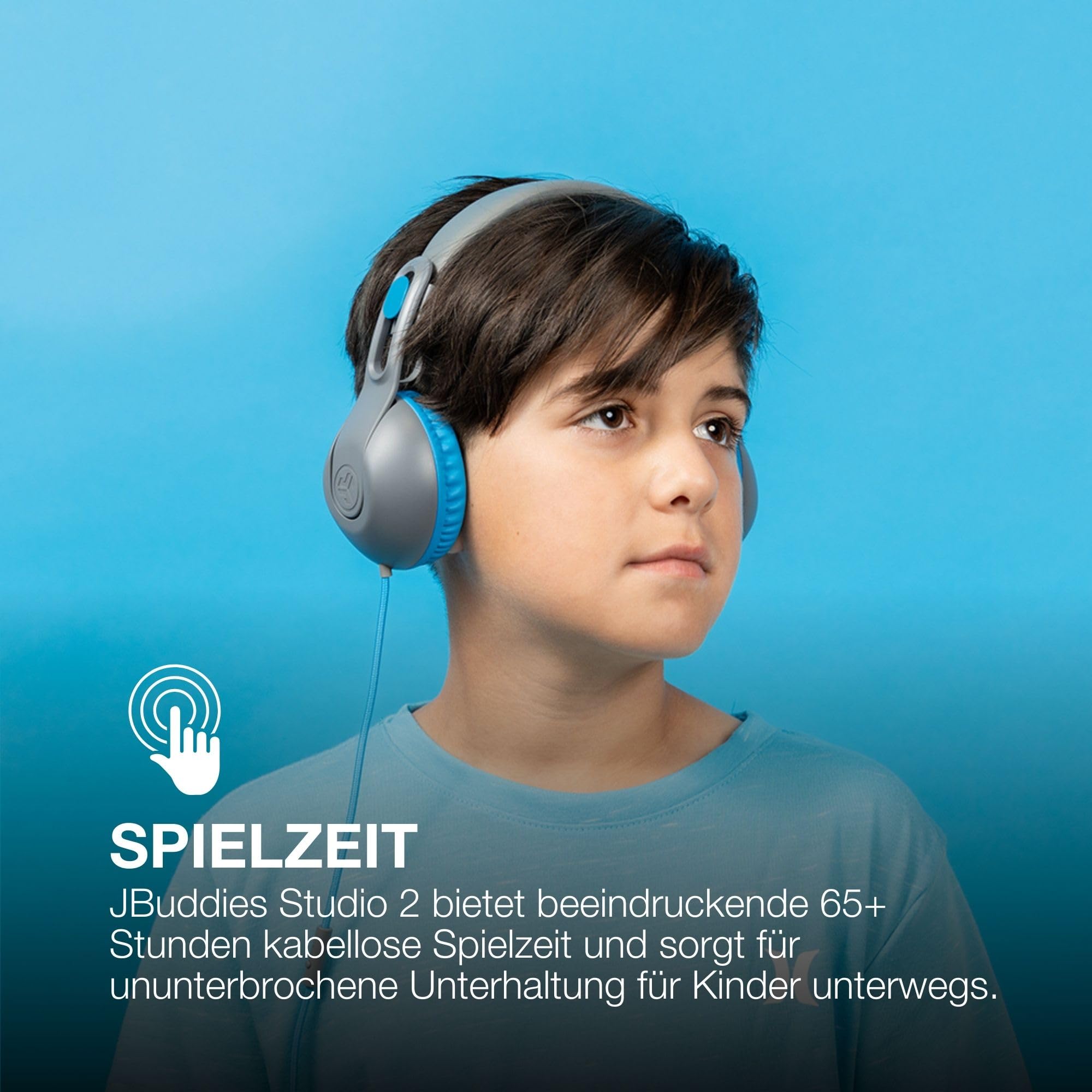 JLab JBuddies Studio 2 Kinder Kopfhörer Kabellos - Bluetooth, Grau/Blau | Over Ear Kinder Kopfhörer mit Mikrofon, Bluetooth, Kid Safe Lautstärkebegrenzung, Geräuschisolierung, kabellos