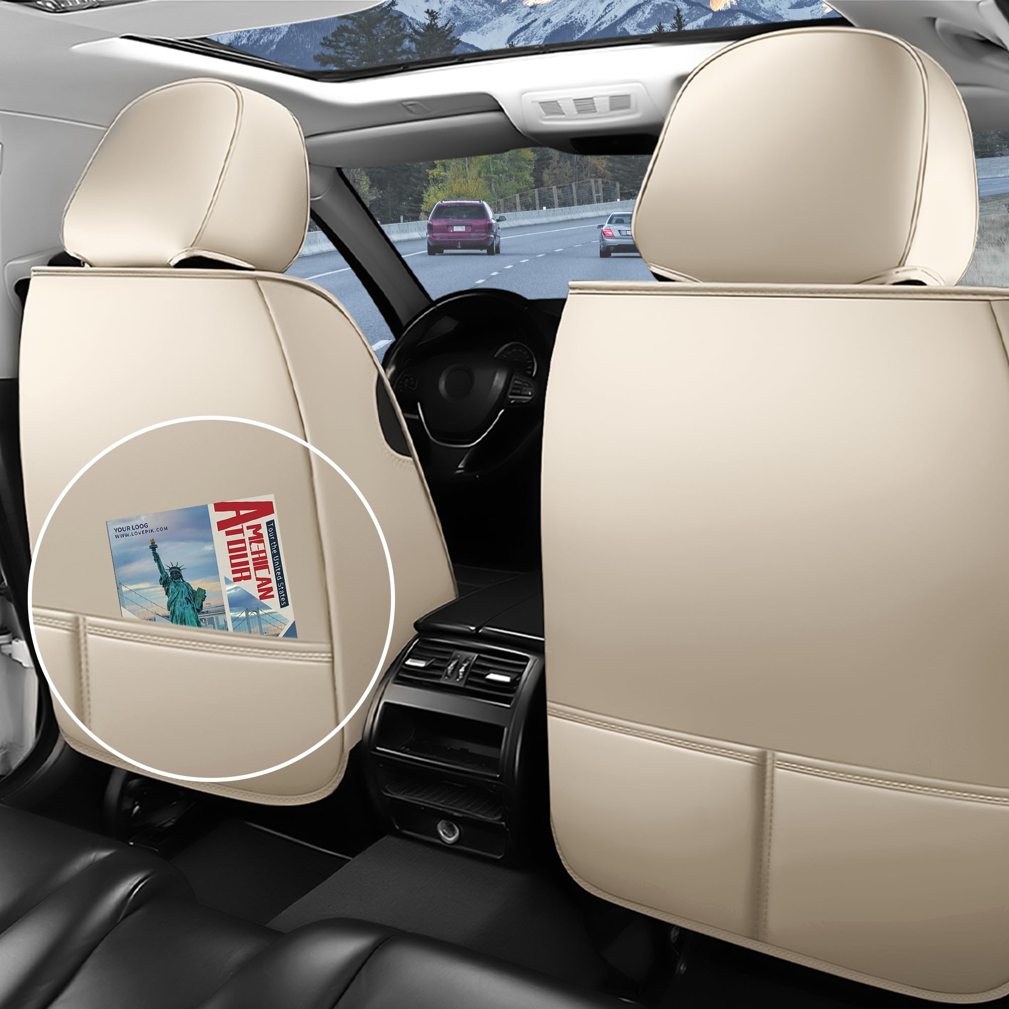 Autositzbezüge passend für Mercedes-Benz CLA 180 2007-2026, 5 Sitze Komplettset, wasserdicht & langlebig, kompatibel mit Seitenairbags, hochwertiges Nappa-Leder Sportsitzbezug.(Beige)