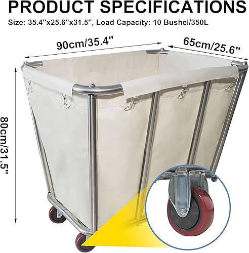 Miniatura 2 de Graywlof Carrito de lavandería de 10 bushel con ruedas, resistente, industrial, para el hogar, color beige, grande, cesta de lavandería, cesta de