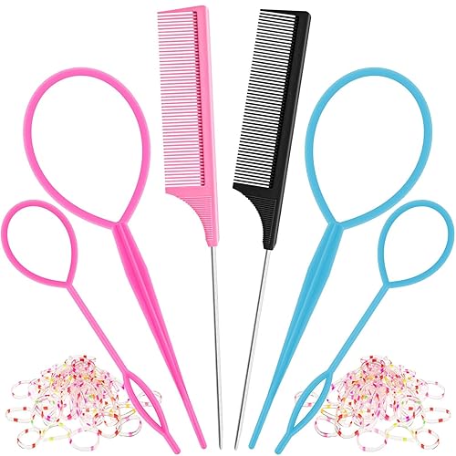 Juego de 6 herramientas de bucle para el cabello con 4 herramientas para la cola del cabello, lazo de herramienta de trenza francesa, 2 pines de