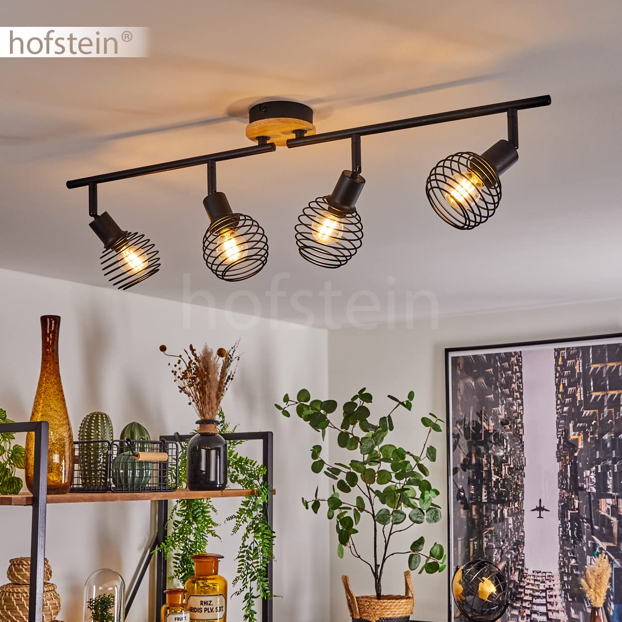 Lampara Metal Cristal Hofstein Lámpara De Pie Ripoll, De Metal/vidrio En Color Negro/humo, En Diseño Moderno Retro/vintage Con Pantallas De Vidrio ( 15cm) E Interruptor De Pie, Altura 210cm, 5x E14, Sin