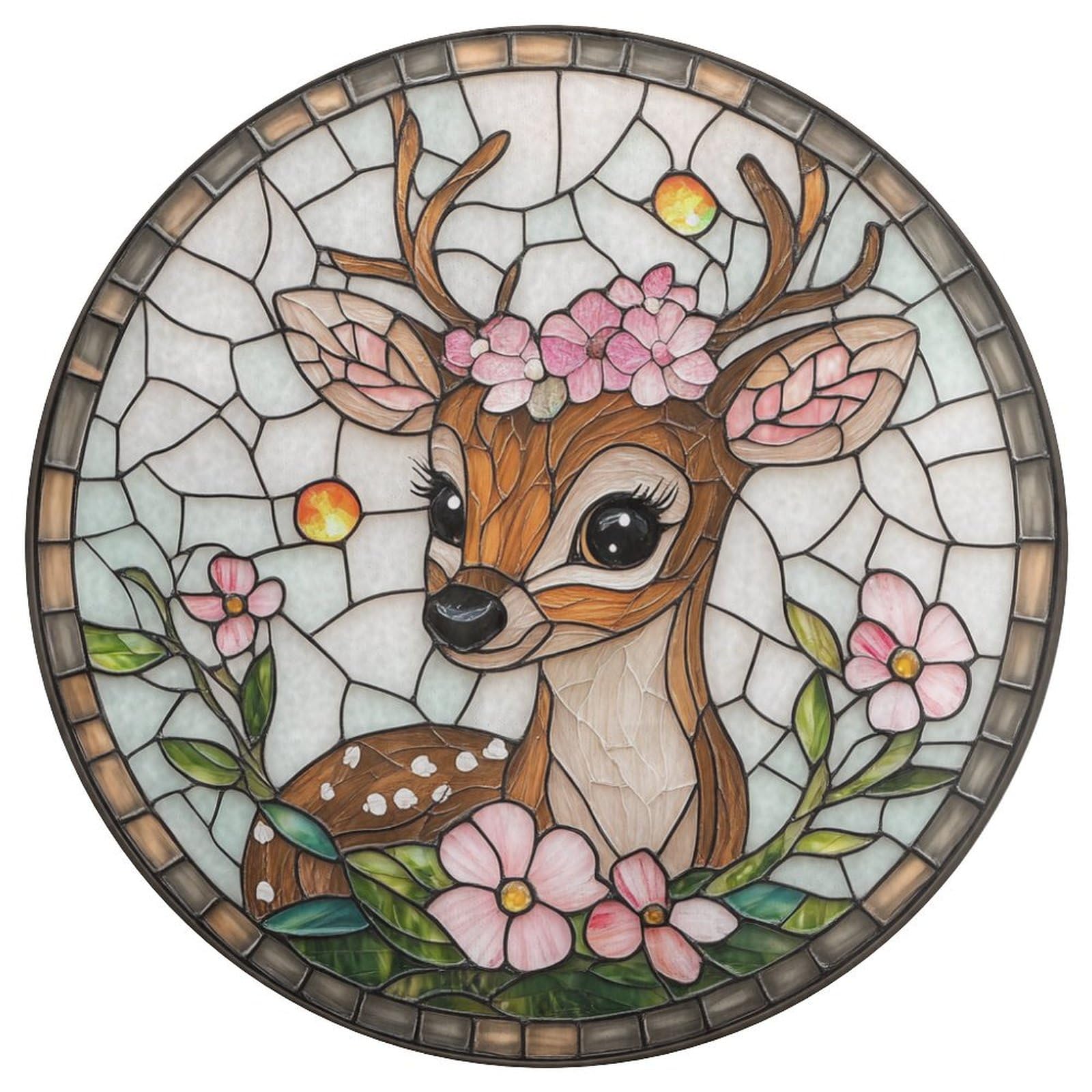 Tapis rond de 90 cm moderne aux motifs de cerfs et fleurs parfait pour le salon