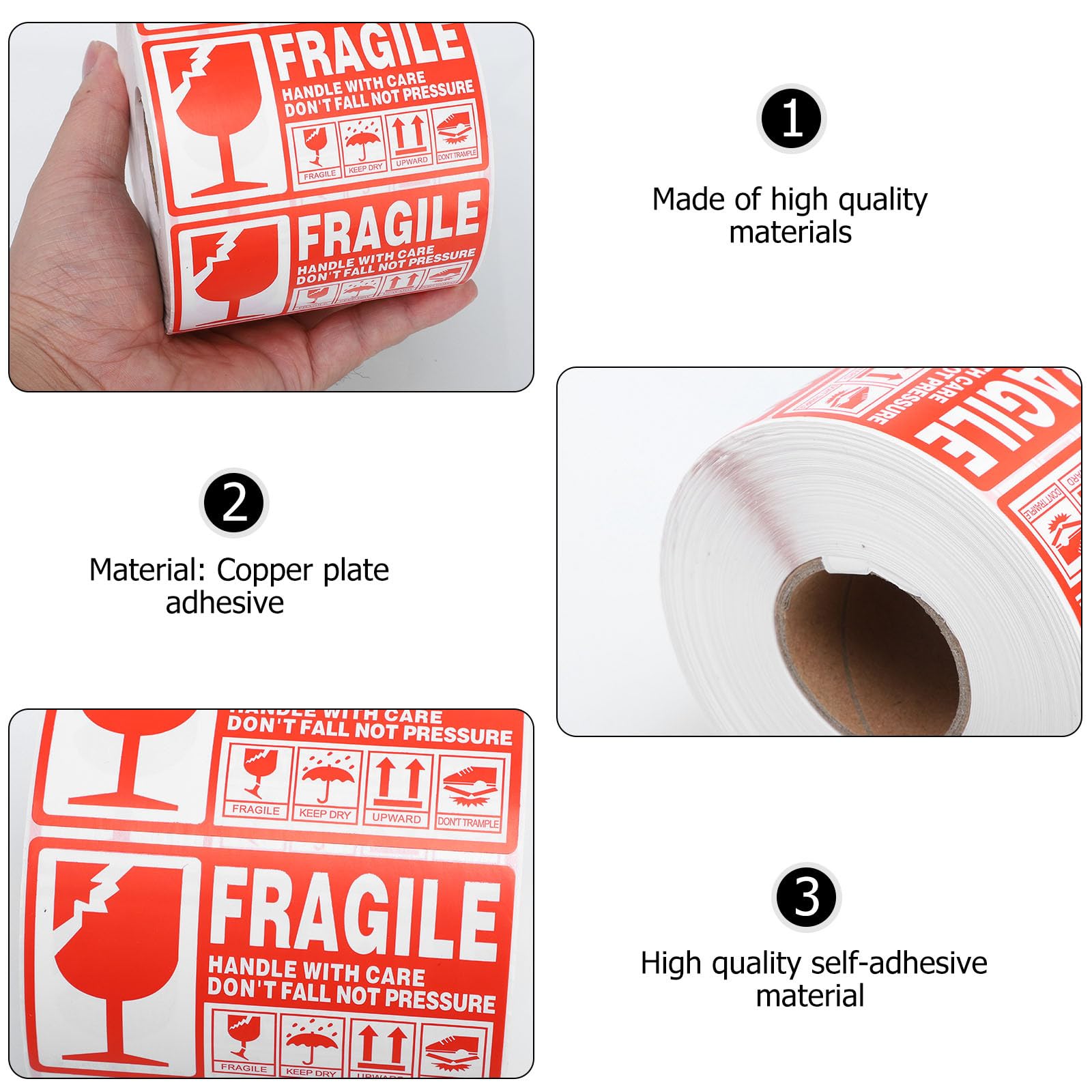 Rotolo 1000 Etichette Adesive Fragili 90X50Mm Rosso Bianco per Imballaggio e Spedizione Adesivo di Avvertenza per Oggetti Delicati Adesivo Autoadesivo per Superfici Lisce e