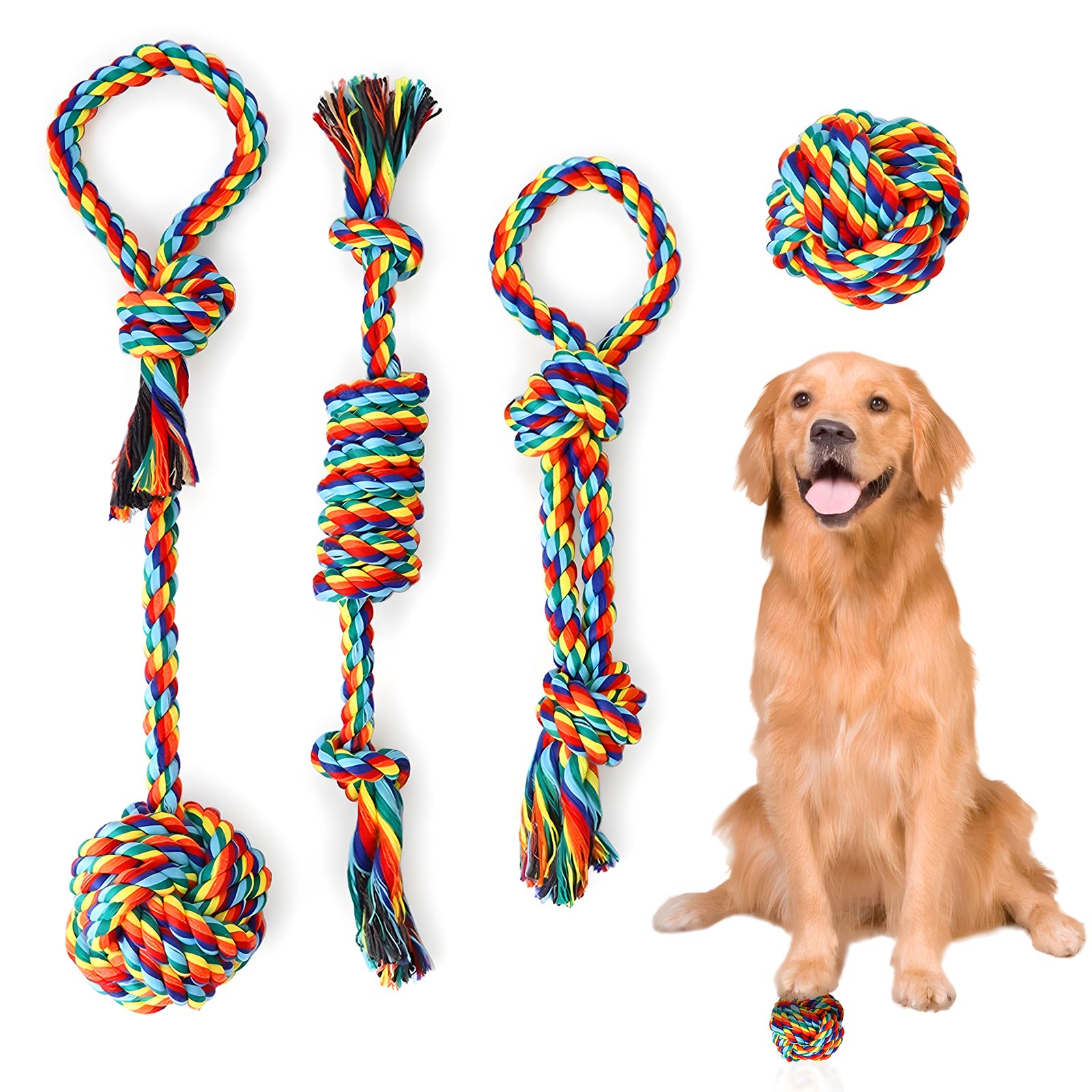 CHEVVY 4PCS Juguete Perro Indestructible Beneficiosa para Salud Dental del Perro Juguete de Cuerda para Perros Algodón Durable Masticable Juguetes para Perros Grandes Medianos