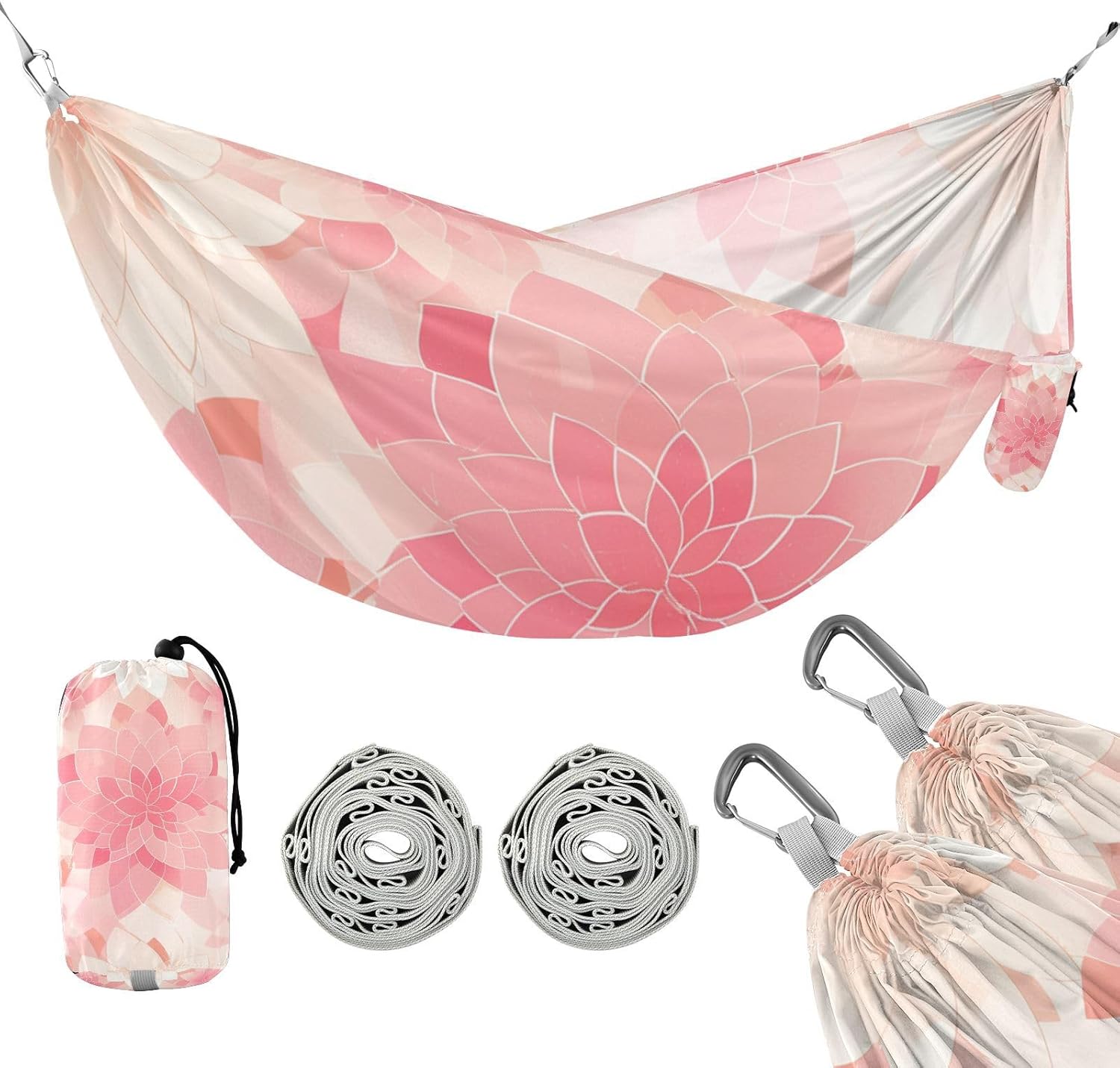 Rosette Floral Pattern Peach Gold Camping Hammocks Rope Hammock for Camping Travel Accessories