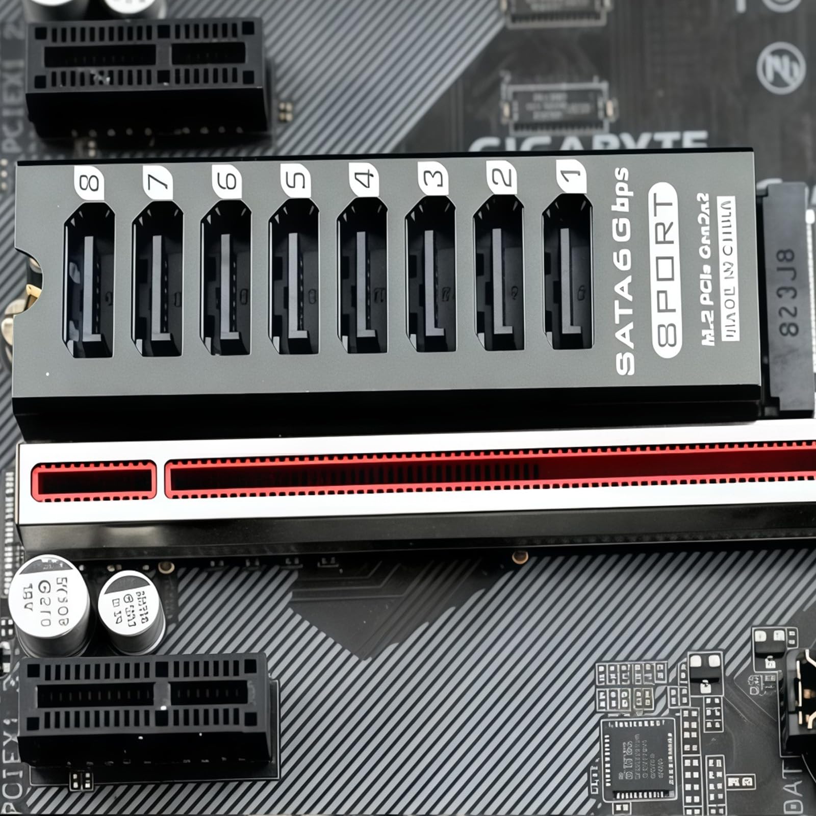 Konwerter Pcie Na Sata3, Obsługuje Jednoczesne Podłączenie 8 Dysków Twardych, Prędkość Transferu 6 Gb/s, Obudowa Ze Stopu Aluminium I Kontrolki Led