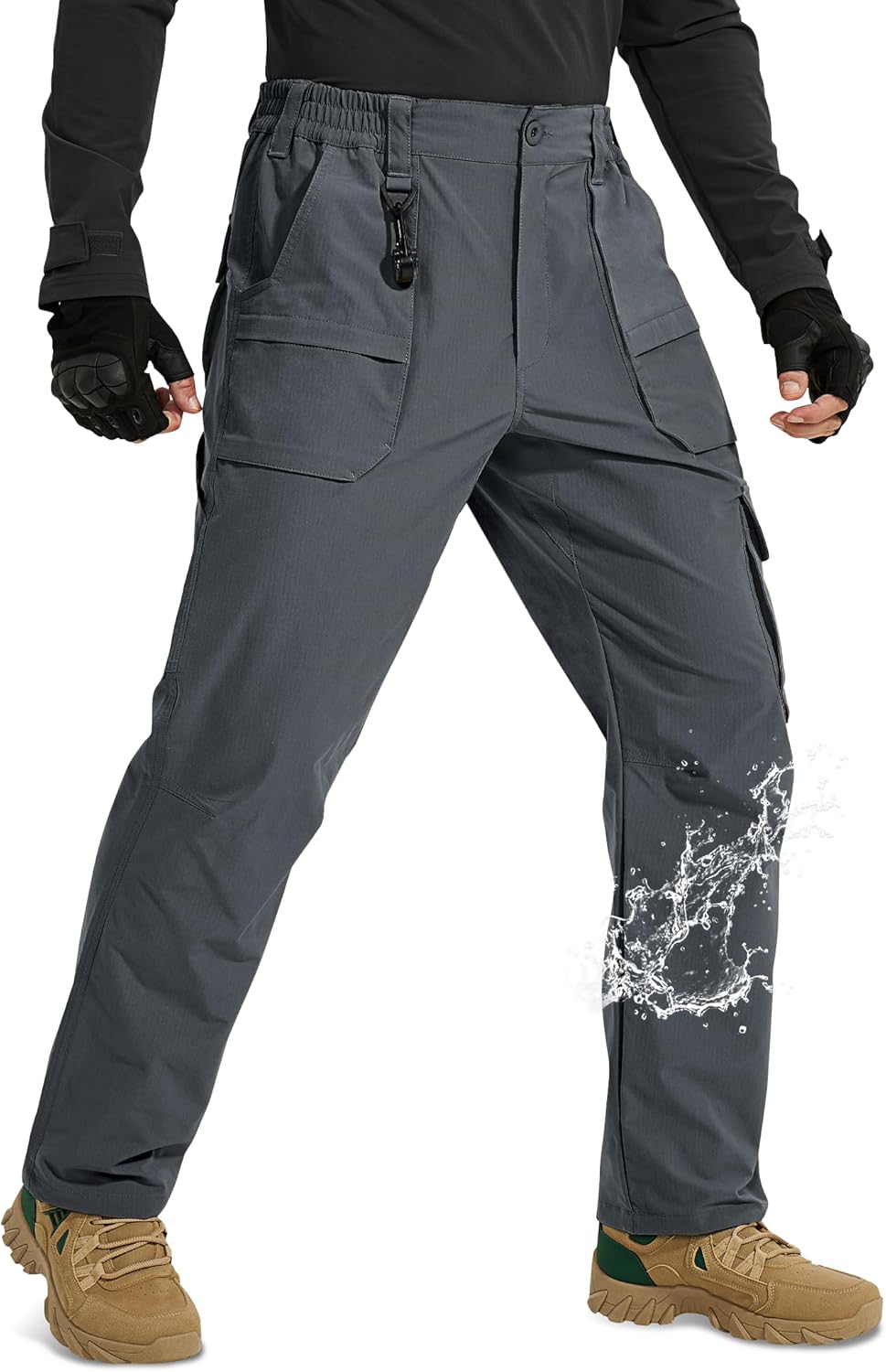 MOURCE Cargo Pants for Men with 9 Pockets - Water Resistant Quick Dry Mens Work Pants Outdoor Clothing, Grey 32L