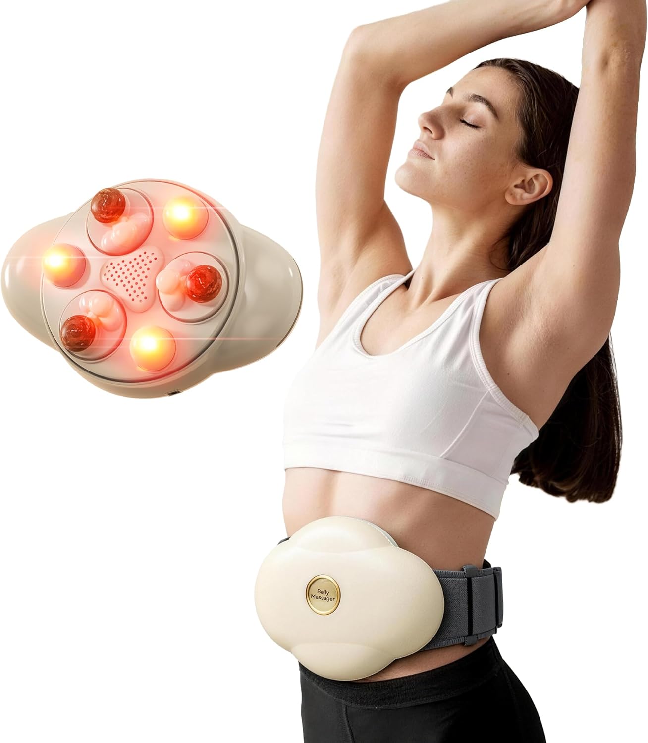 Abdominal Massager with Heat, Stomach Massager for Digestion, Belly Cellulite Massage for Flattening Belly, Four Massage Discs Work in Sync, Relieves Gas, Constipation, or Period Cramps
